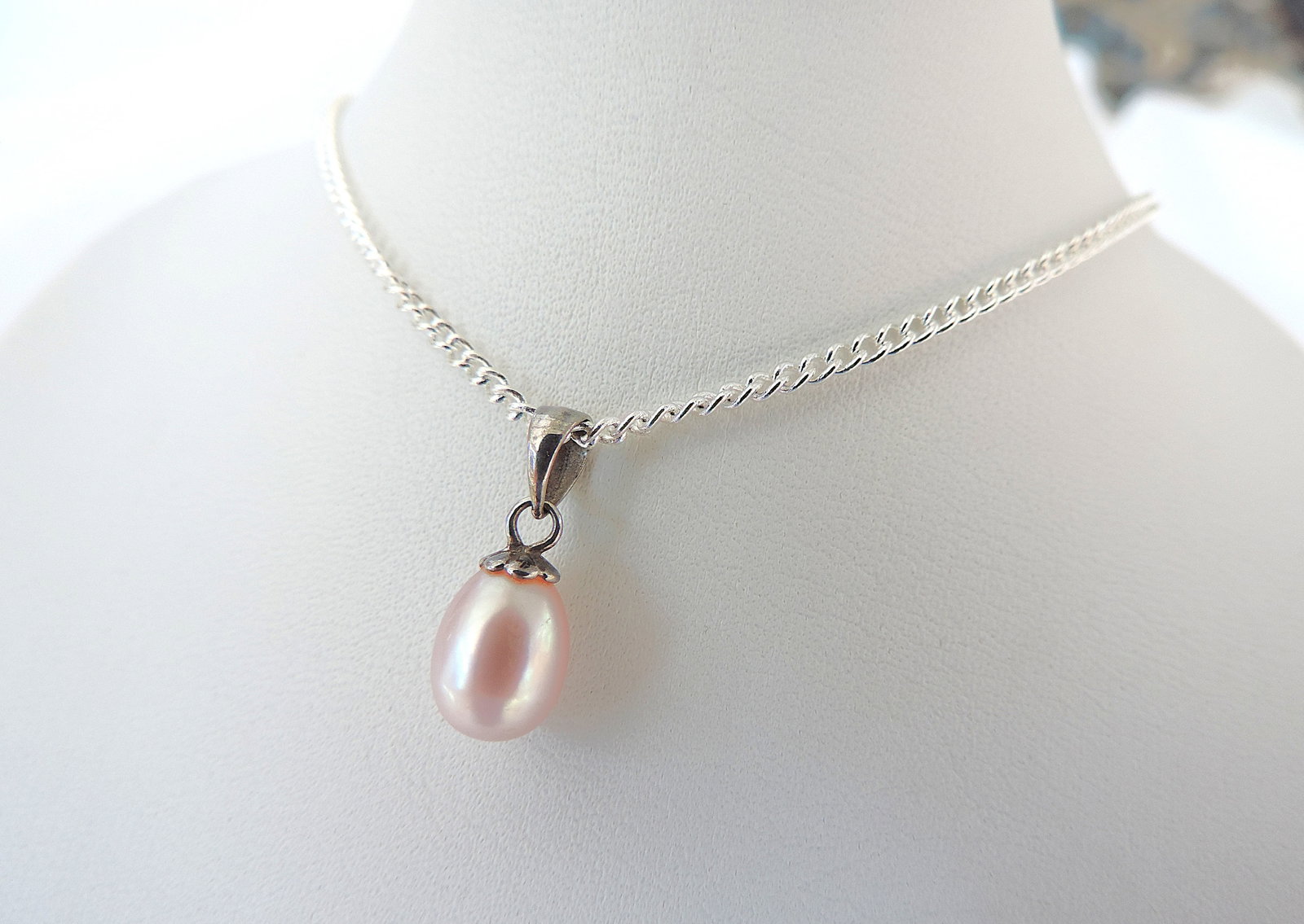 925 Silver Cultured Pearl Pendant Necklace 'New' - 2