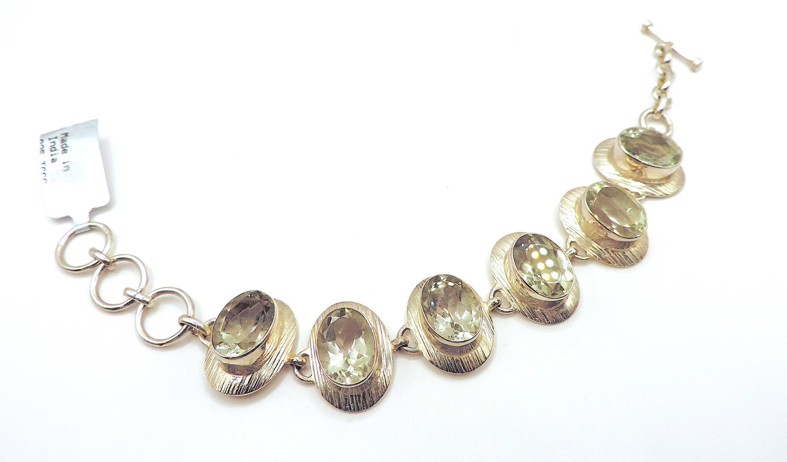 Sterling Silver 32 Carat Green Amethyst Bracelet Birmingham Hallmark - 2