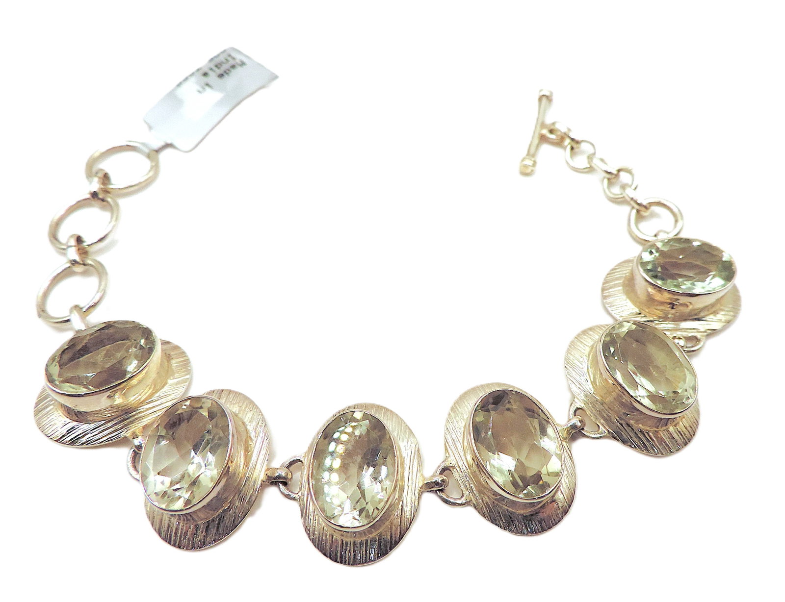 Sterling Silver 32 Carat Green Amethyst Bracelet Birmingham Hallmark - 3