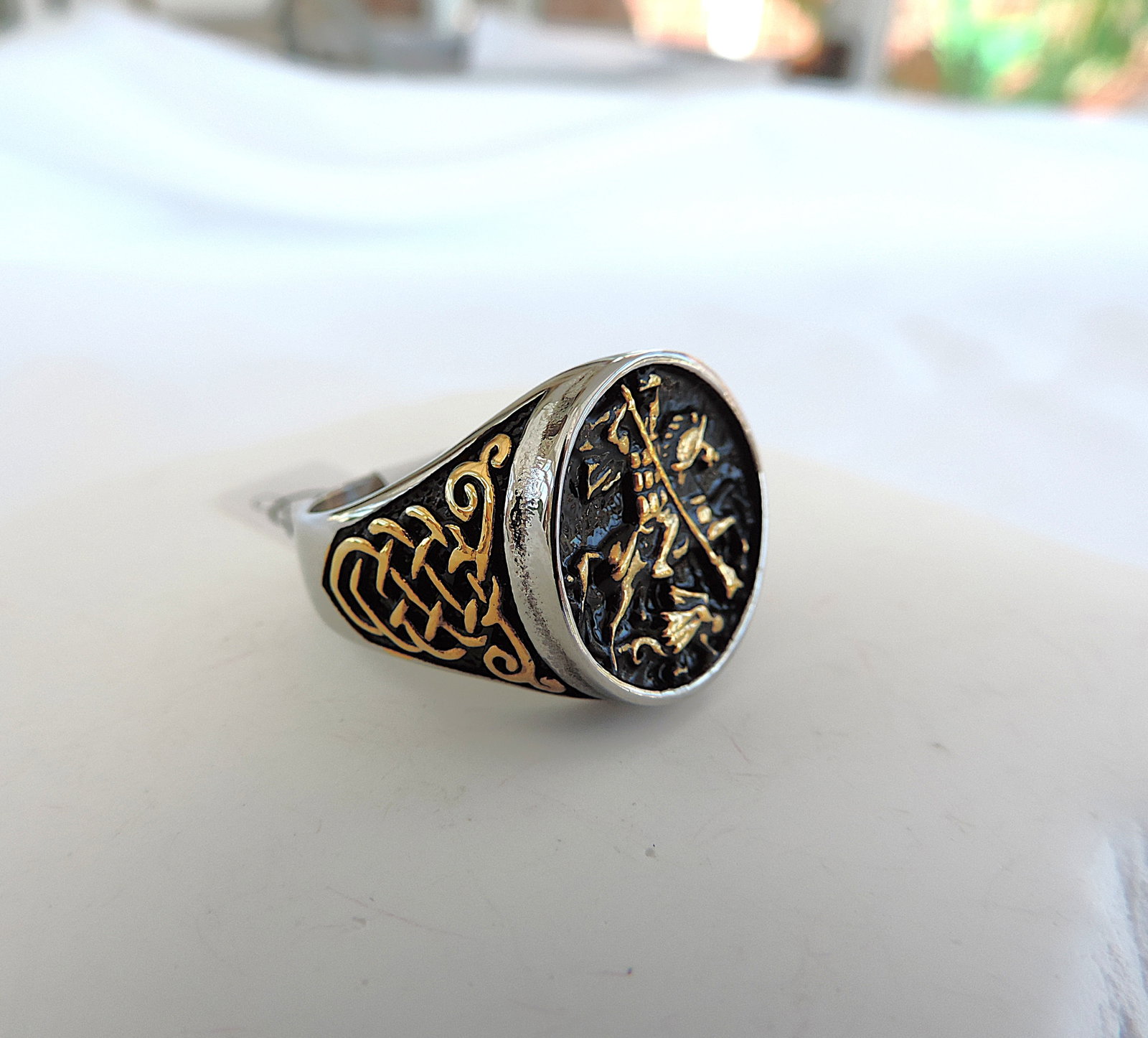 Aethon Titanium Stainless Steel Gold Plated Saint George Ring 'New' - 2