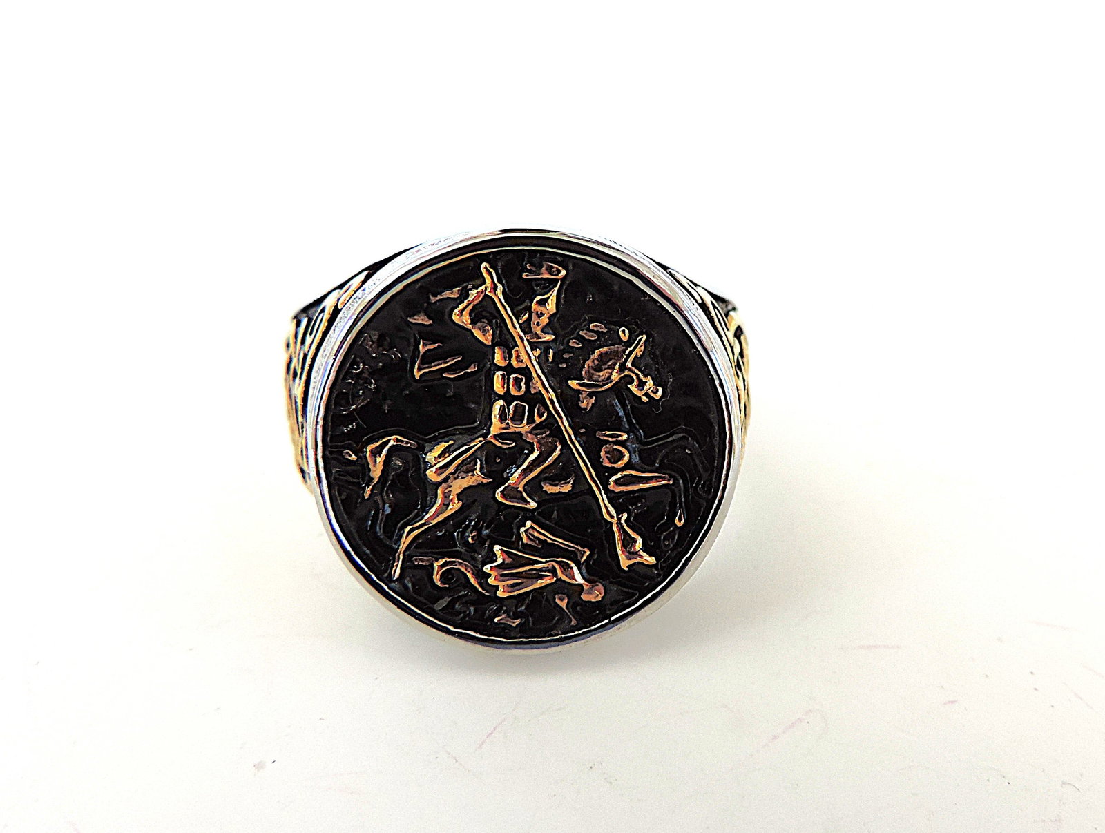 Aethon Titanium Stainless Steel Gold Plated Saint George Ring 'New' - 3