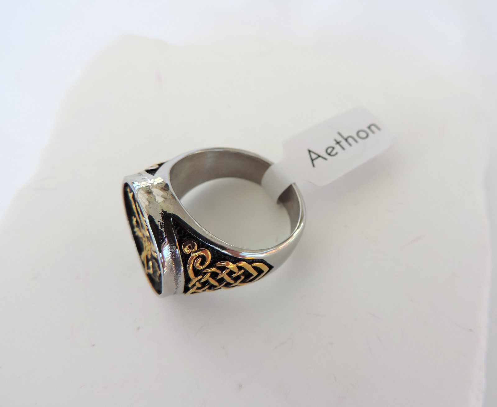 Aethon Titanium Stainless Steel Gold Plated Saint George Ring 'New' - 4