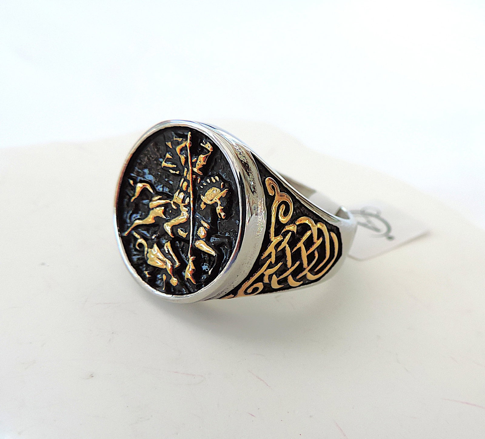 Aethon Titanium Stainless Steel Gold Plated Saint George Ring 'New' - 5