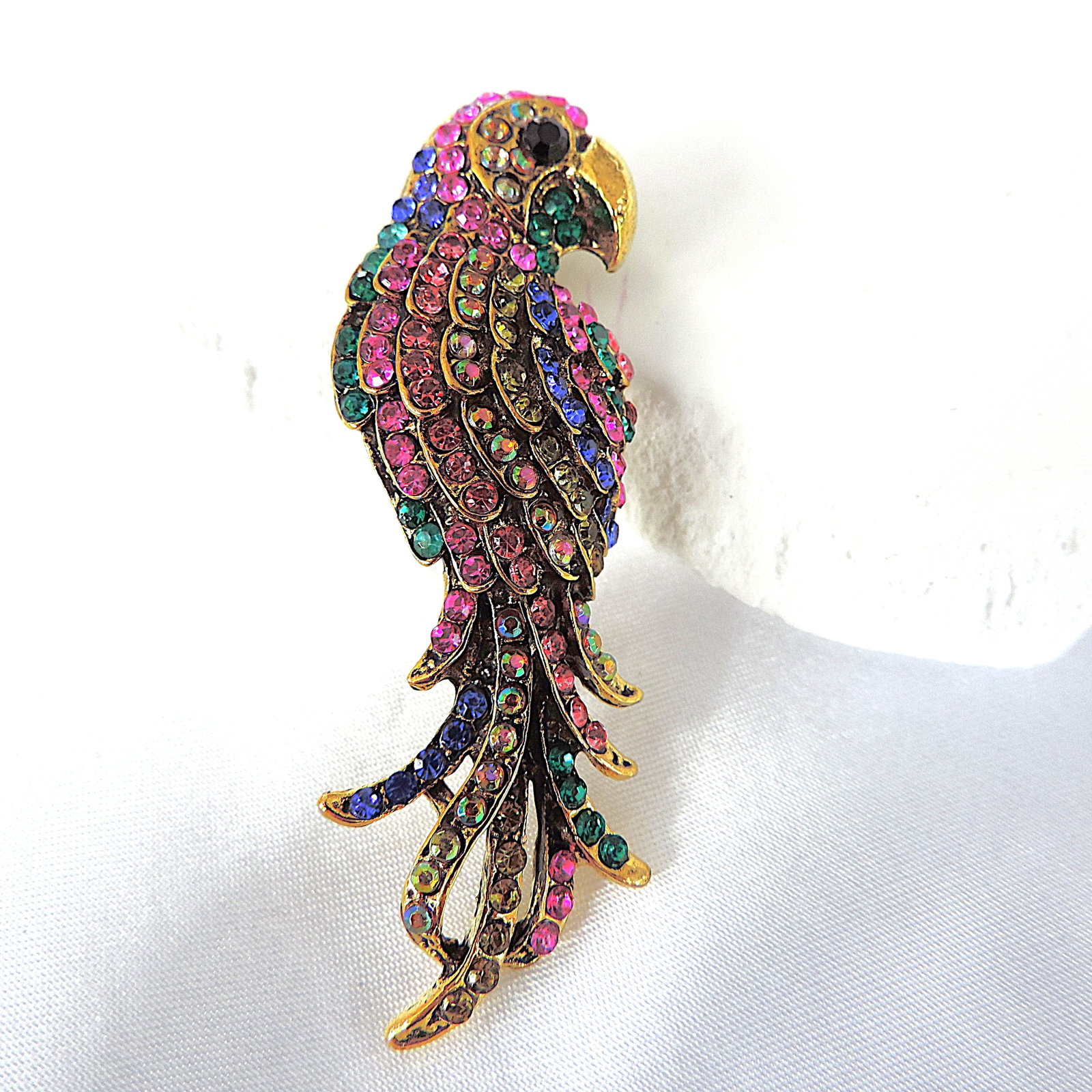 Vintage Multi-Colour Crystal Parrot Brooch - 3
