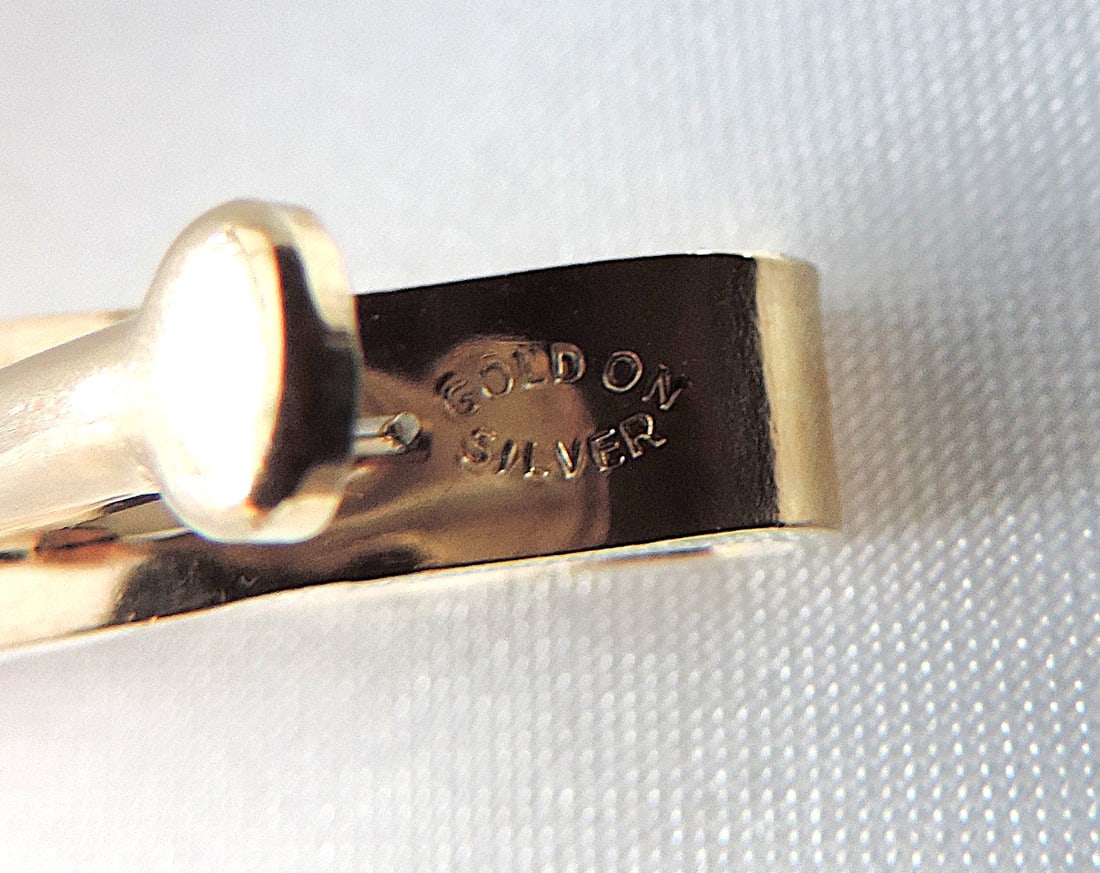 Vintage Gold On Sterling Silver Cufflinks & Tie Clip Set - 4