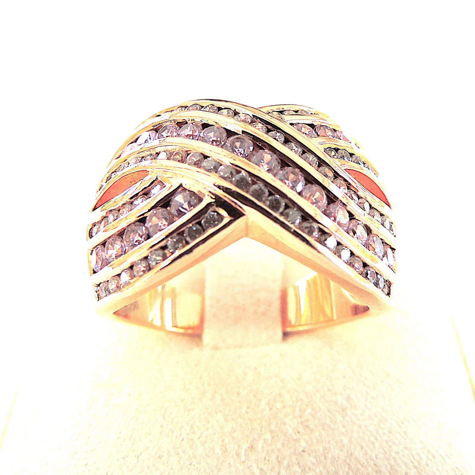 18k Gold On 925 Silver Pink & White CZ Gemstone Ring 'New' - 2