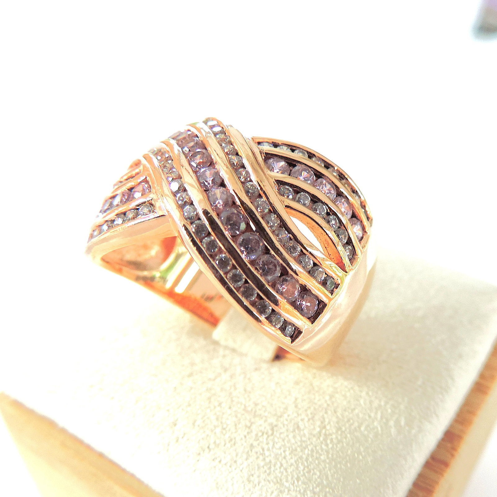 18k Gold On 925 Silver Pink & White CZ Gemstone Ring 'New' - 3