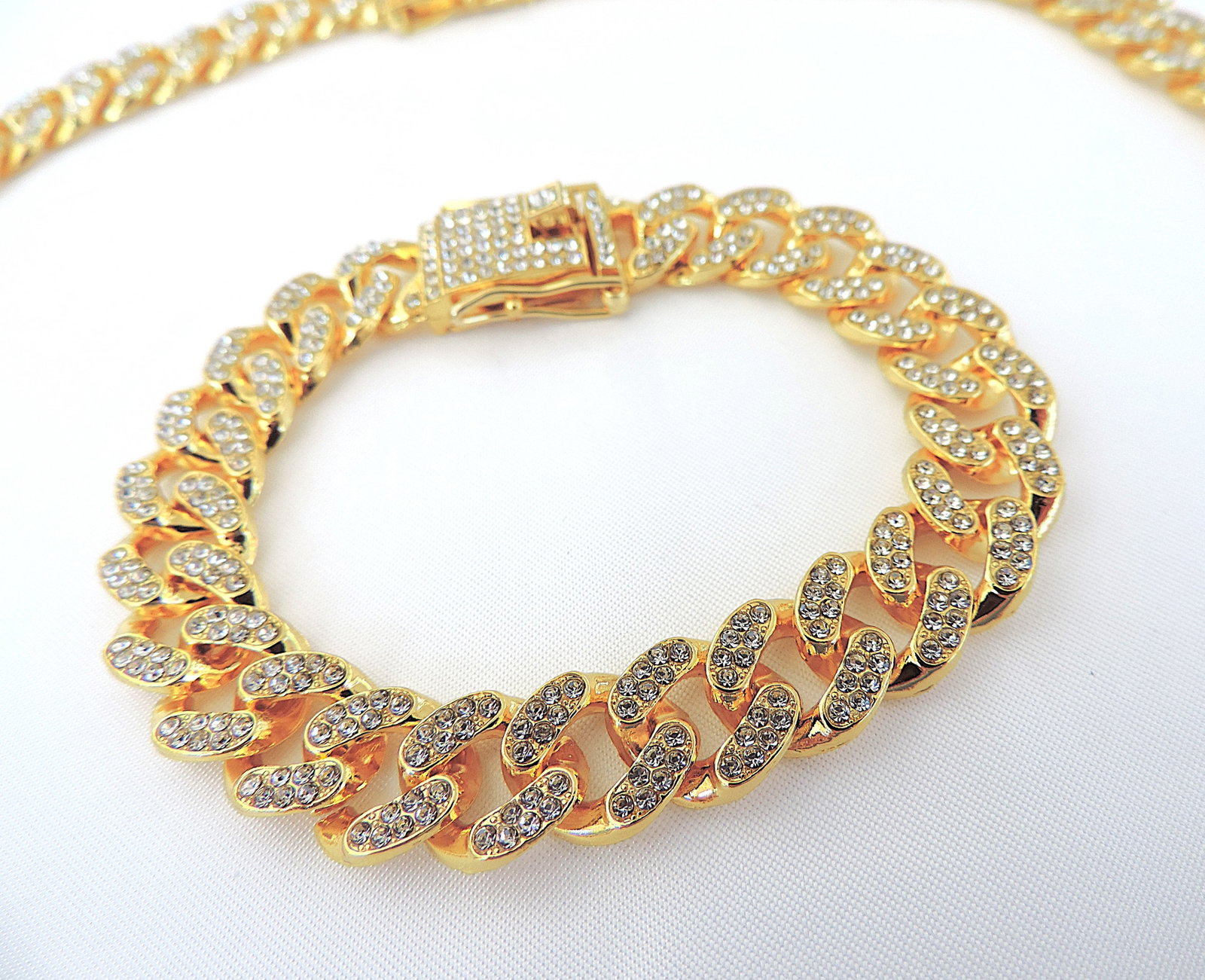 Aethon Men's 14k Gold Plated Cuban Link Zircon Necklace & Bracelet Set - 4