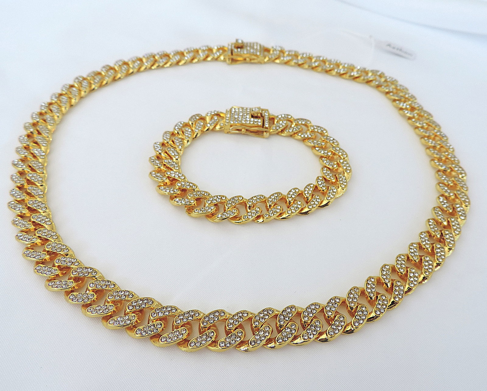 Aethon Men's 14k Gold Plated Cuban Link Zircon Necklace & Bracelet Set - 6