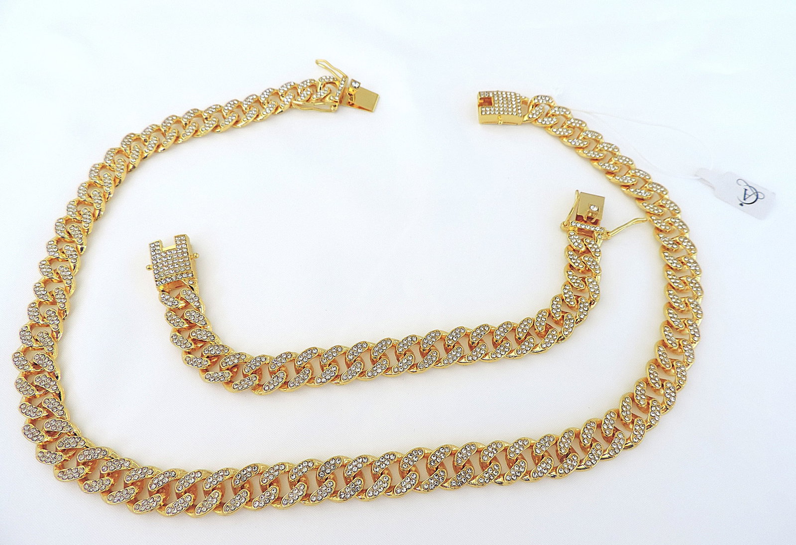 Aethon Men's 14k Gold Plated Cuban Link Zircon Necklace & Bracelet Set - 7
