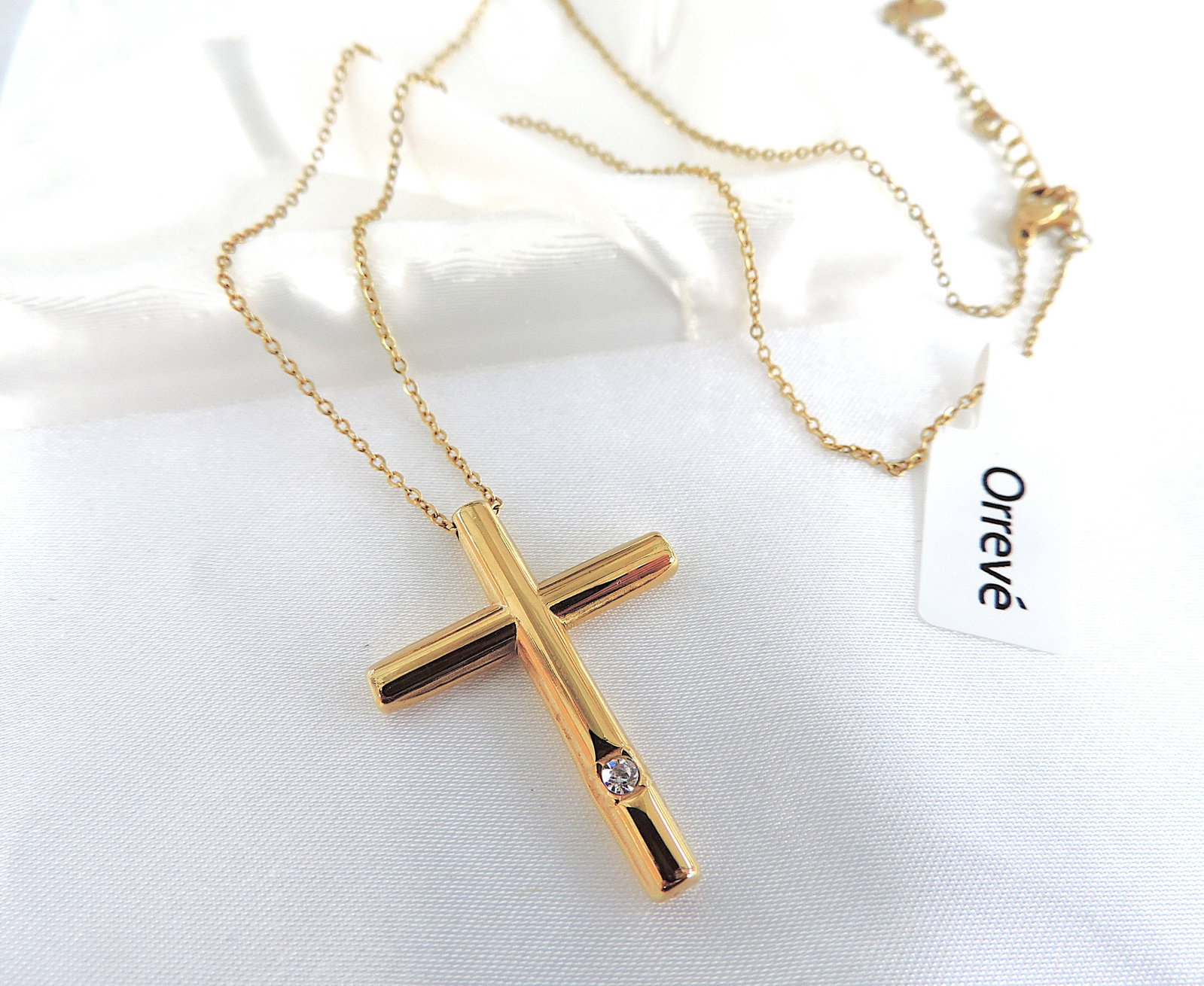 Orrevé Gold Plated CZ Gemstone Cross Pendant Necklace - 3