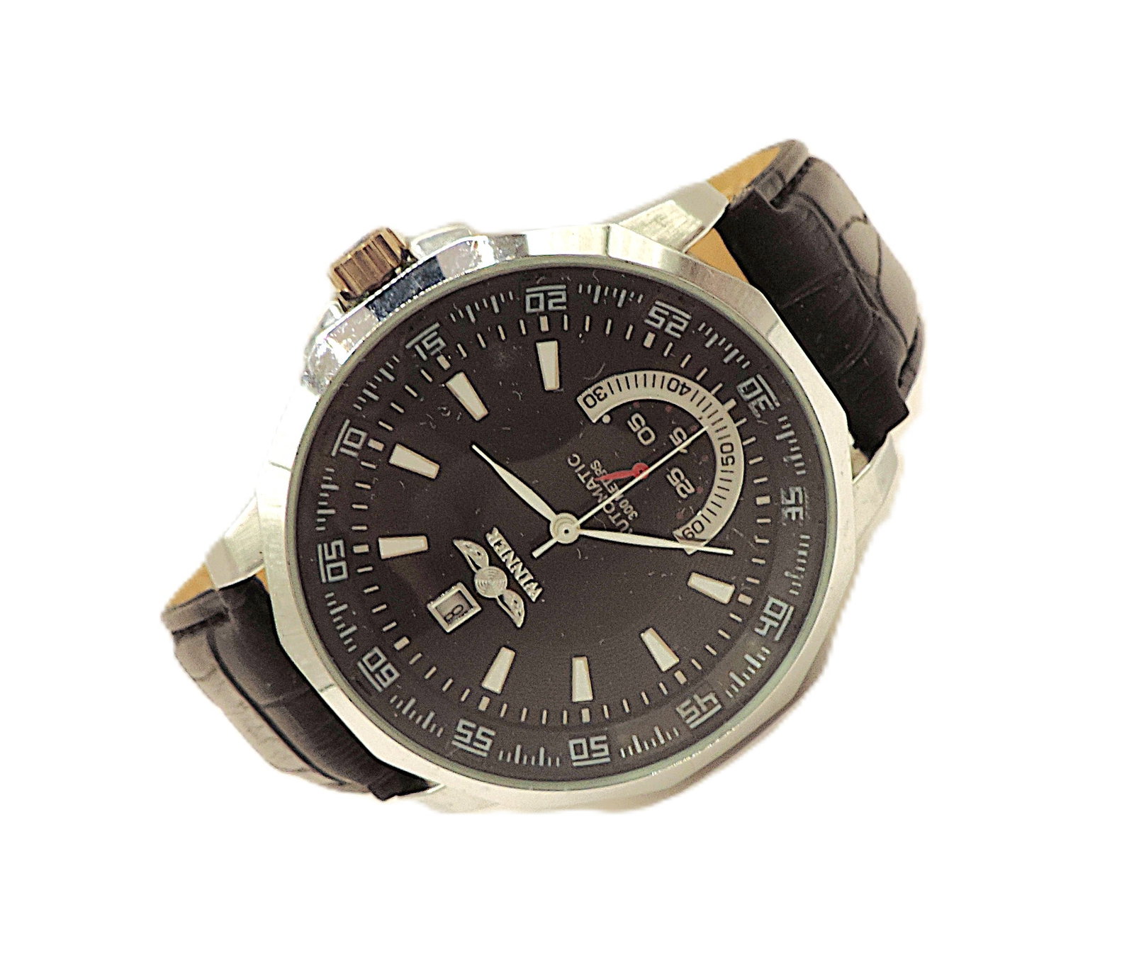 'New' Winner Automatic 45mm Stainless Steel Leather Strap Watch - 2
