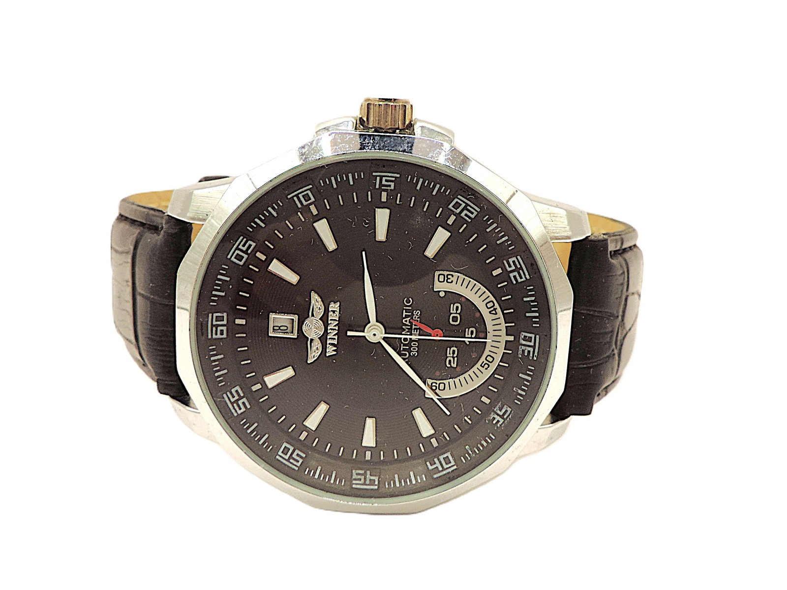 'New' Winner Automatic 45mm Stainless Steel Leather Strap Watch - 7