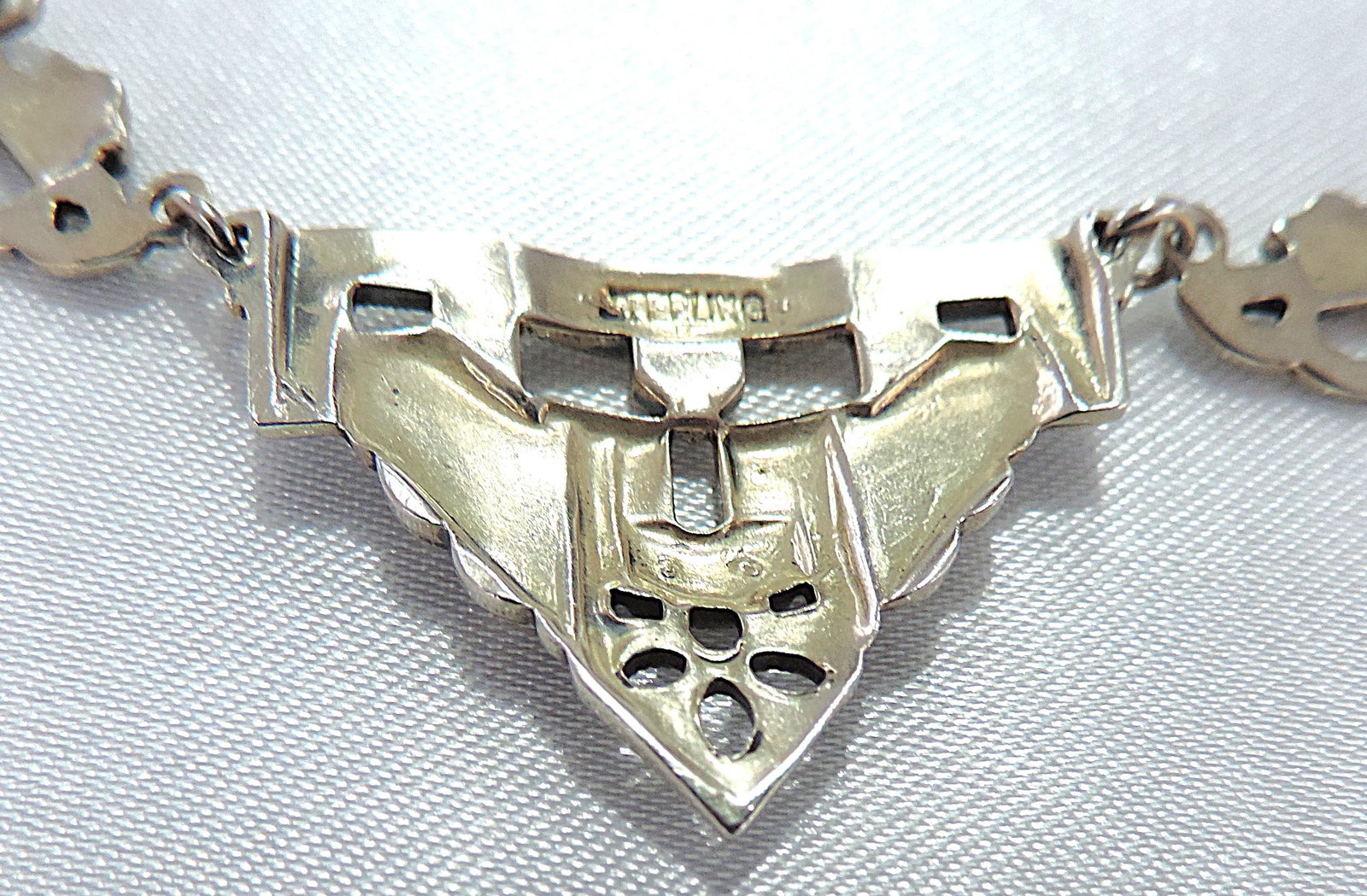 Antique Art Deco 925 Sterling Silver Marcasite Gemstone Necklace - 5