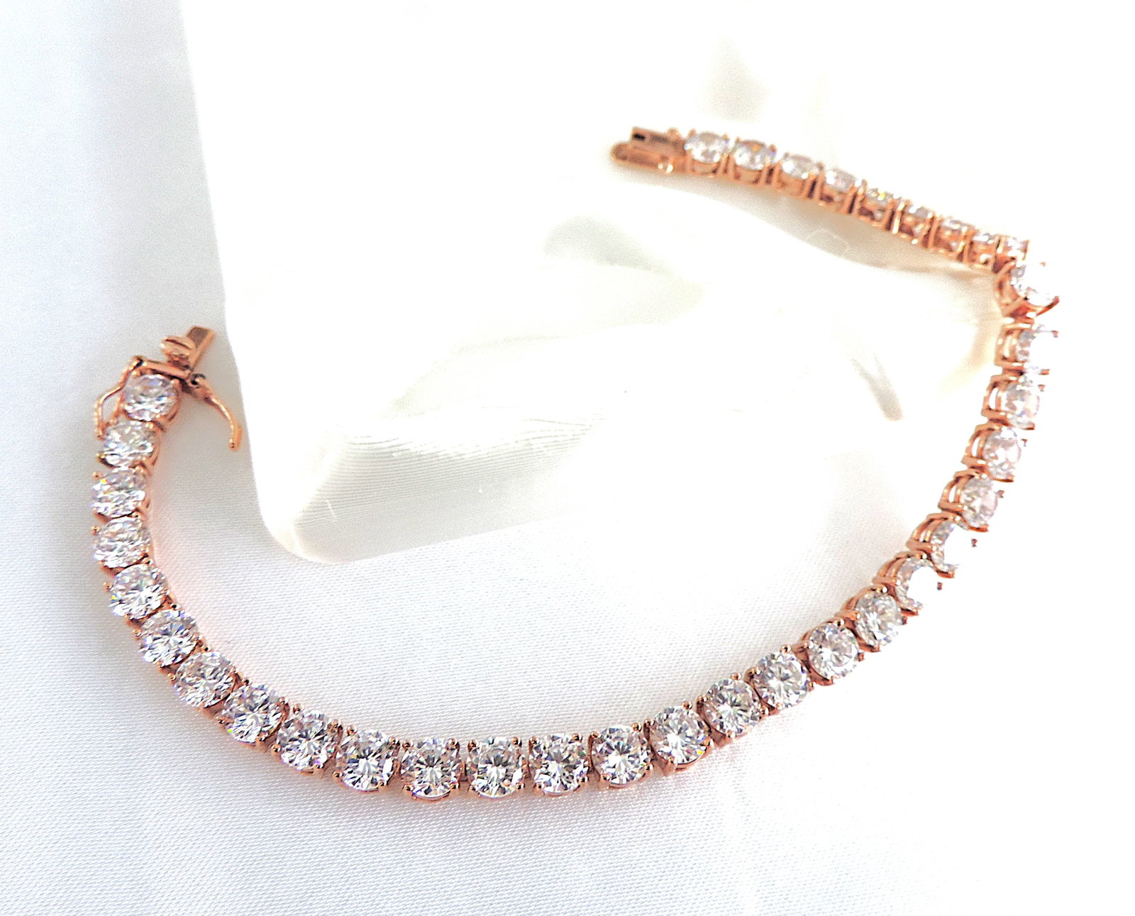 18k Rose Gold on 925 Silver 30 Carat Diamonque Gemstone Tennis Bracelet 'New' - 2
