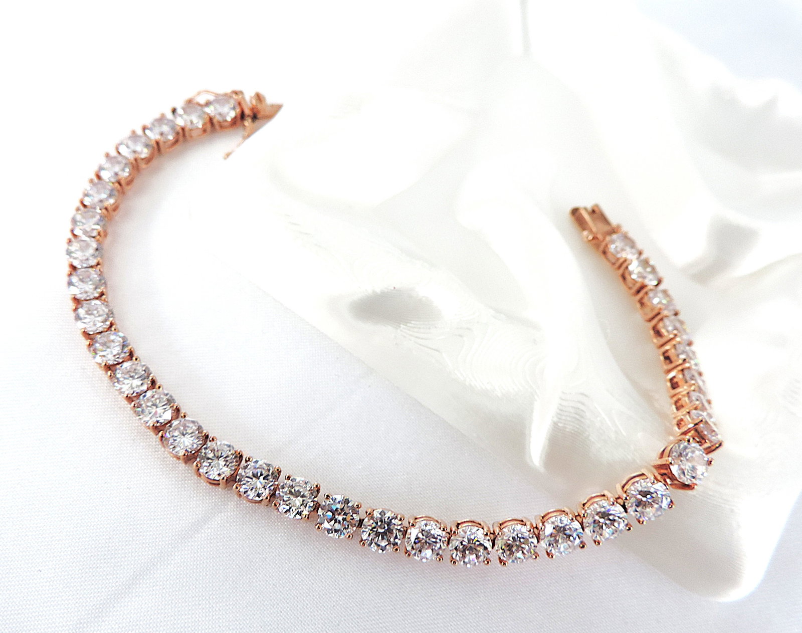 18k Rose Gold on 925 Silver 30 Carat Diamonque Gemstone Tennis Bracelet 'New' - 3