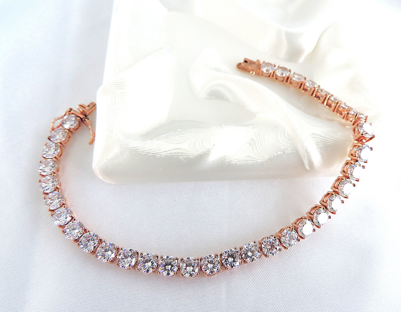 18k Rose Gold on 925 Silver 30 Carat Diamonque Gemstone Tennis Bracelet 'New' - 4