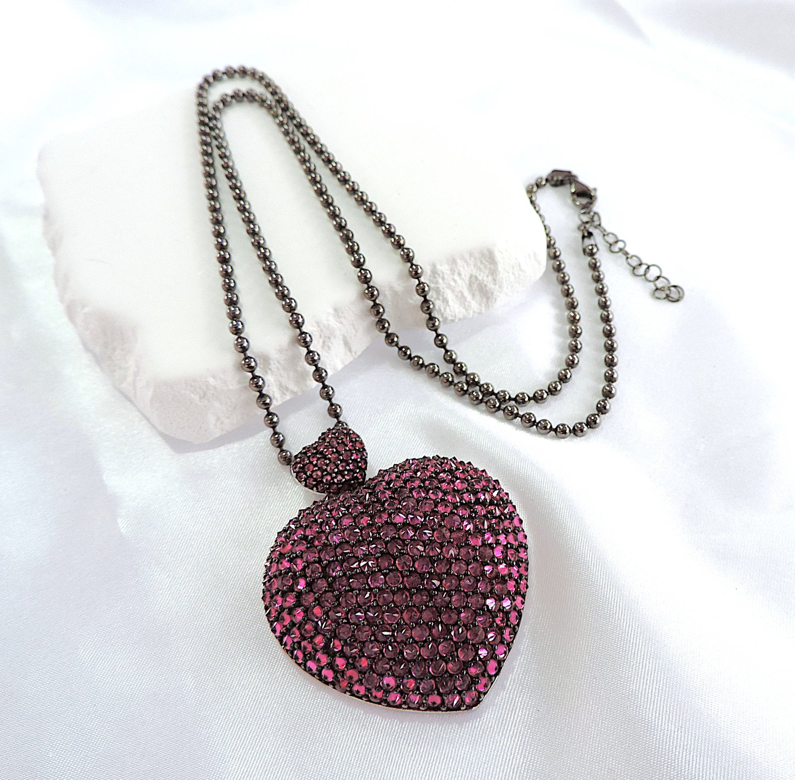 Large 925 Silver Pink Tourmaline Gemstone Necklace 43 Grams - 2