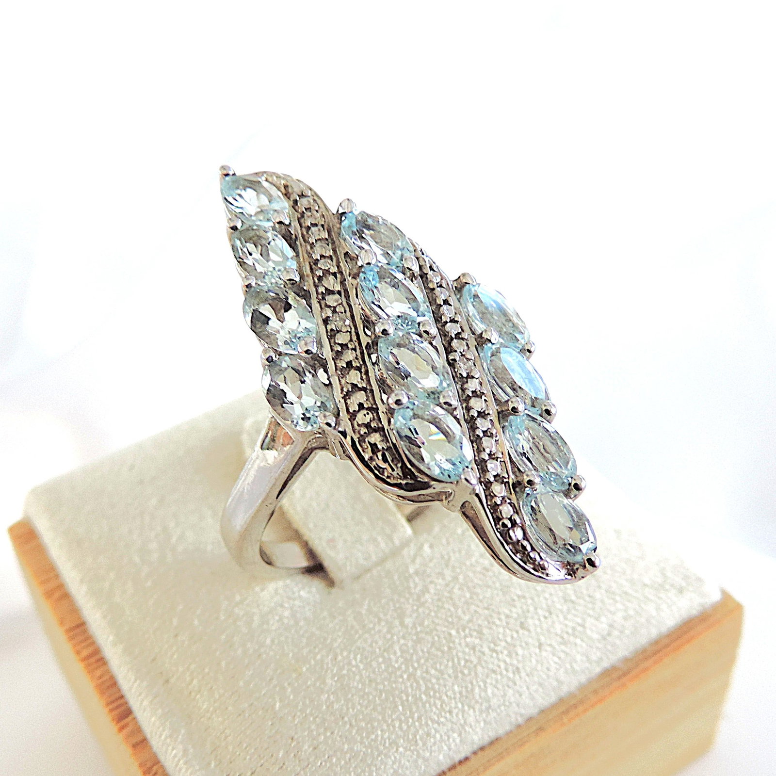Aquamarine & Diamond Ring In 925 Sterling Silver 'New With Gift Box' - 2