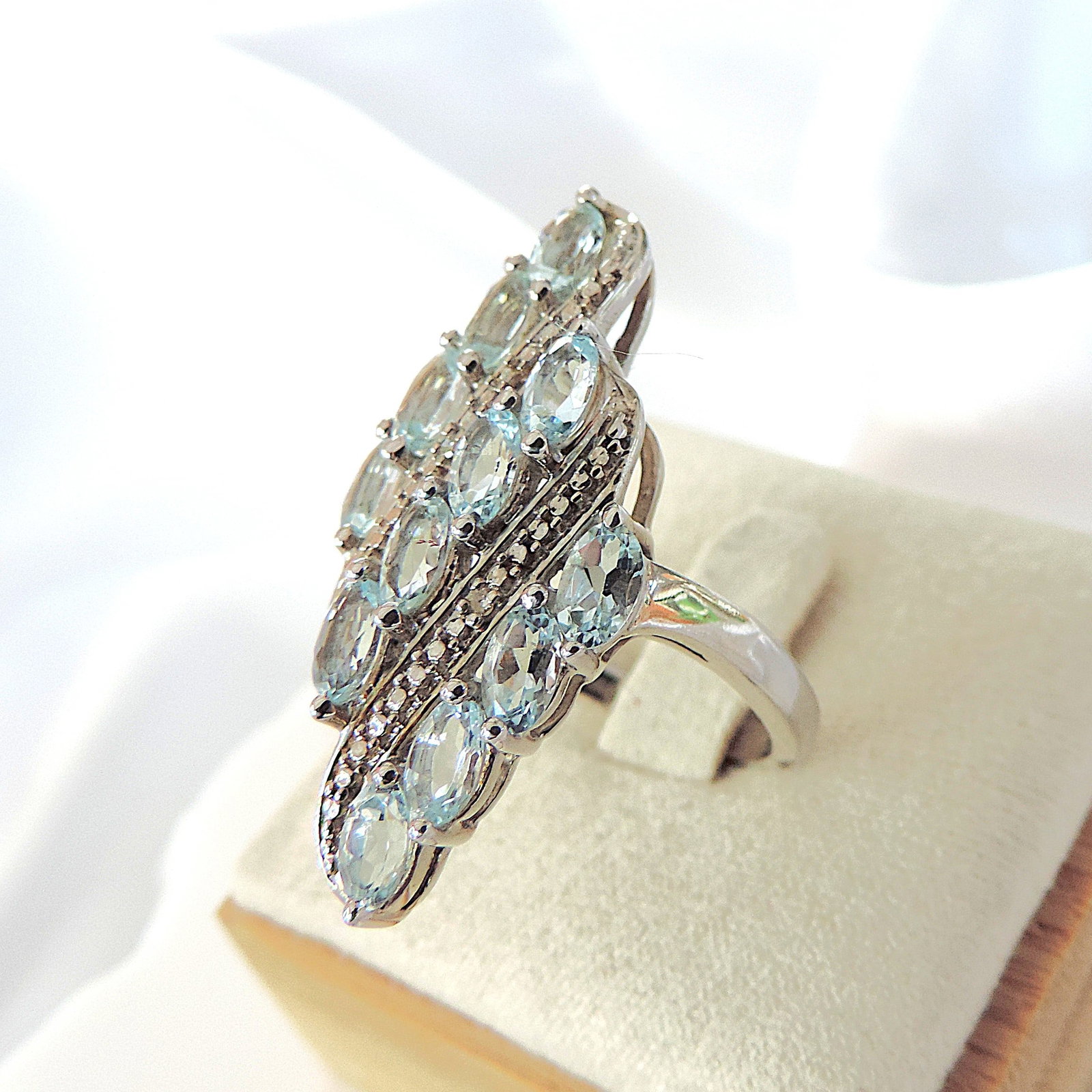 Aquamarine & Diamond Ring In 925 Sterling Silver 'New With Gift Box' - 3
