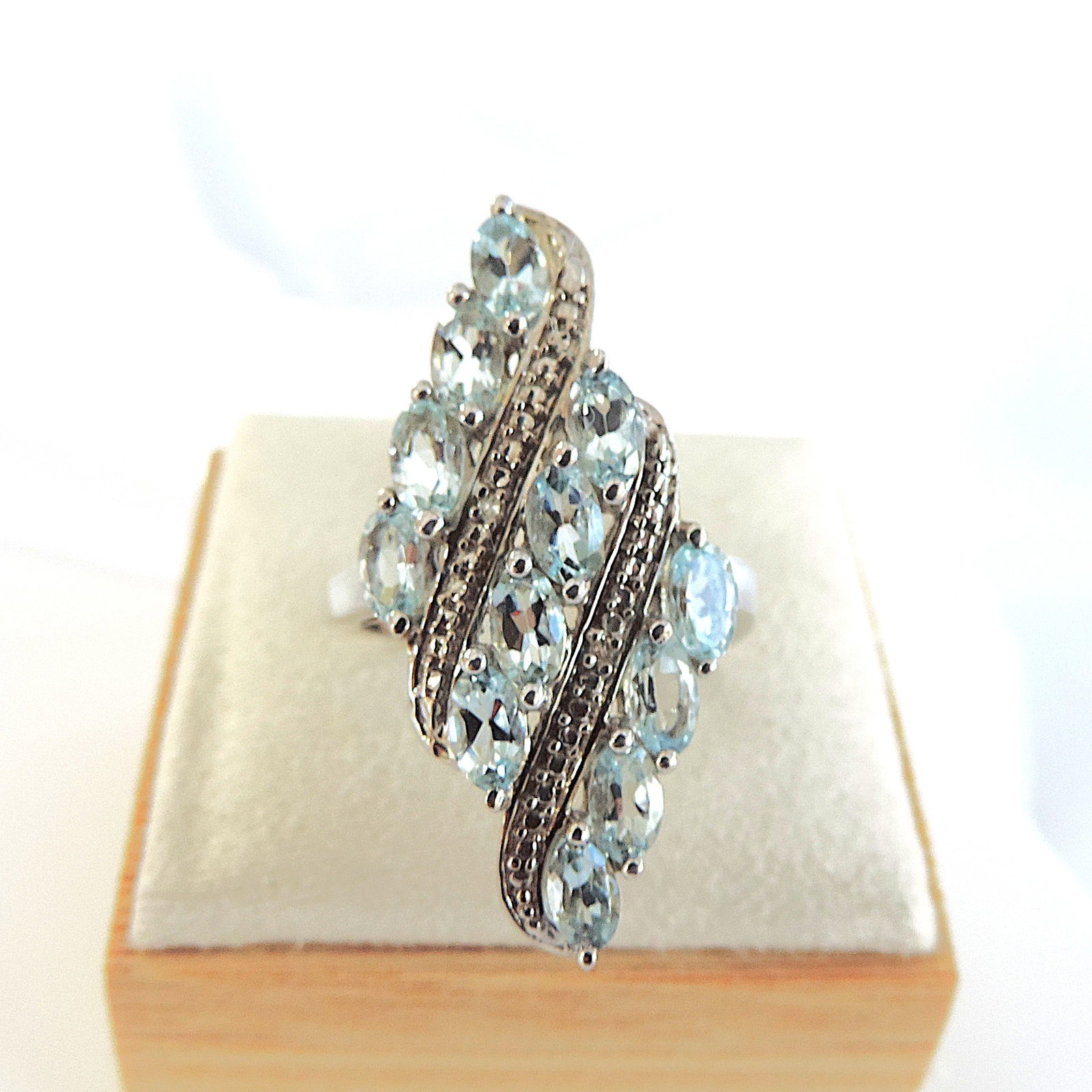 Aquamarine & Diamond Ring In 925 Sterling Silver 'New With Gift Box' - 4
