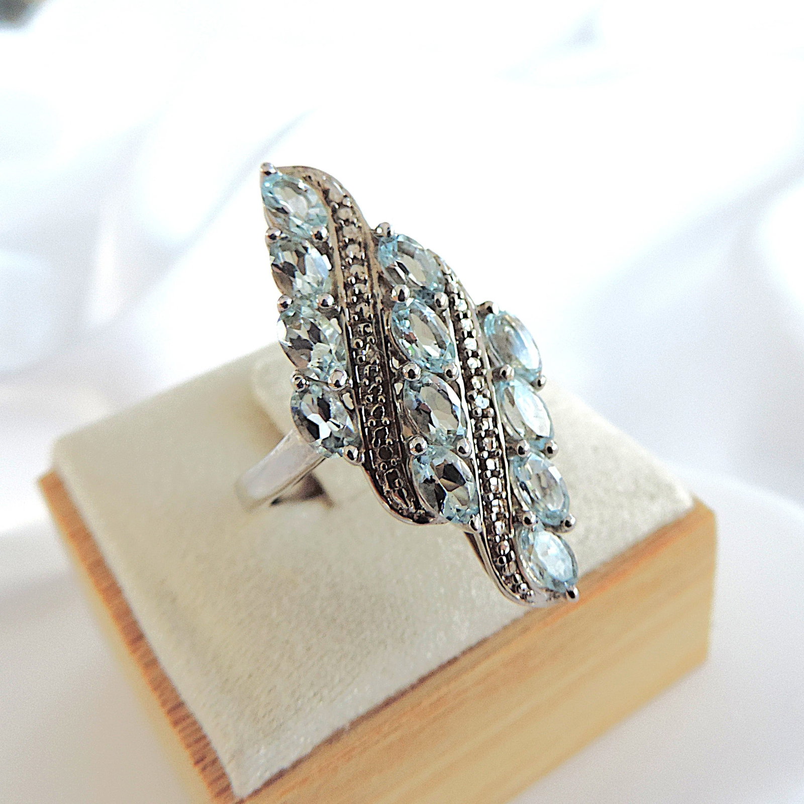 Aquamarine & Diamond Ring In 925 Sterling Silver 'New With Gift Box' - 5