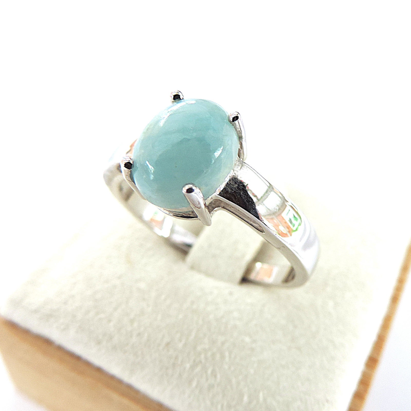 925 Silver Natural Green Cabochon Amazonite Gemstone Ring 'New' - 2
