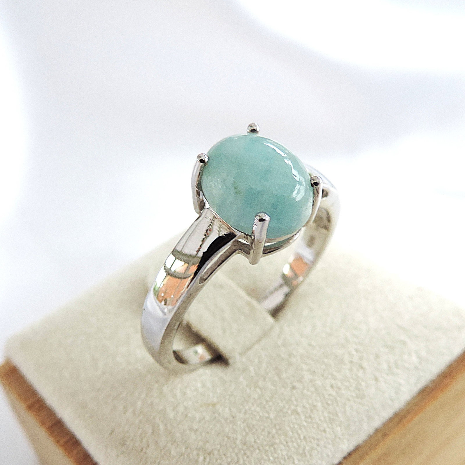 925 Silver Natural Green Cabochon Amazonite Gemstone Ring 'New' - 3