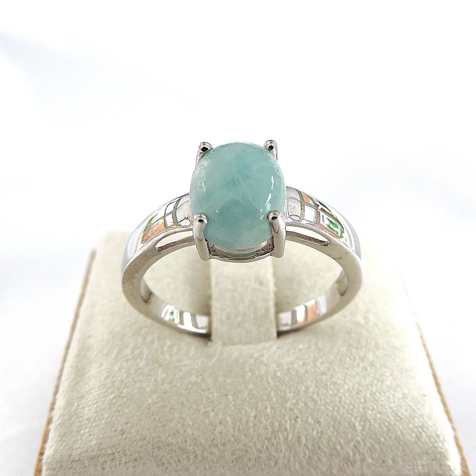 925 Silver Natural Green Cabochon Amazonite Gemstone Ring 'New' - 4
