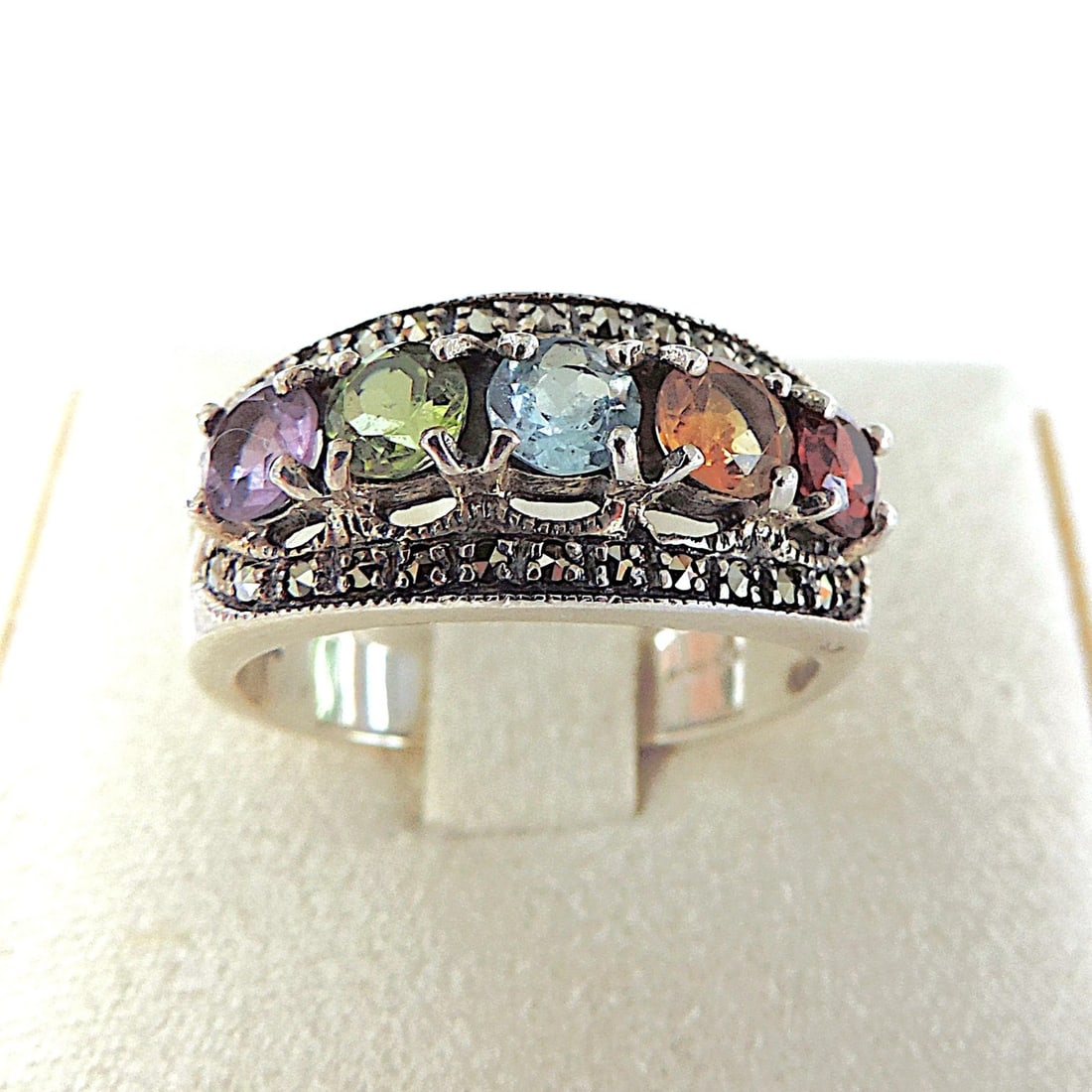 925 Sterling Silver Multi-Colour Gemstone Ring - 2