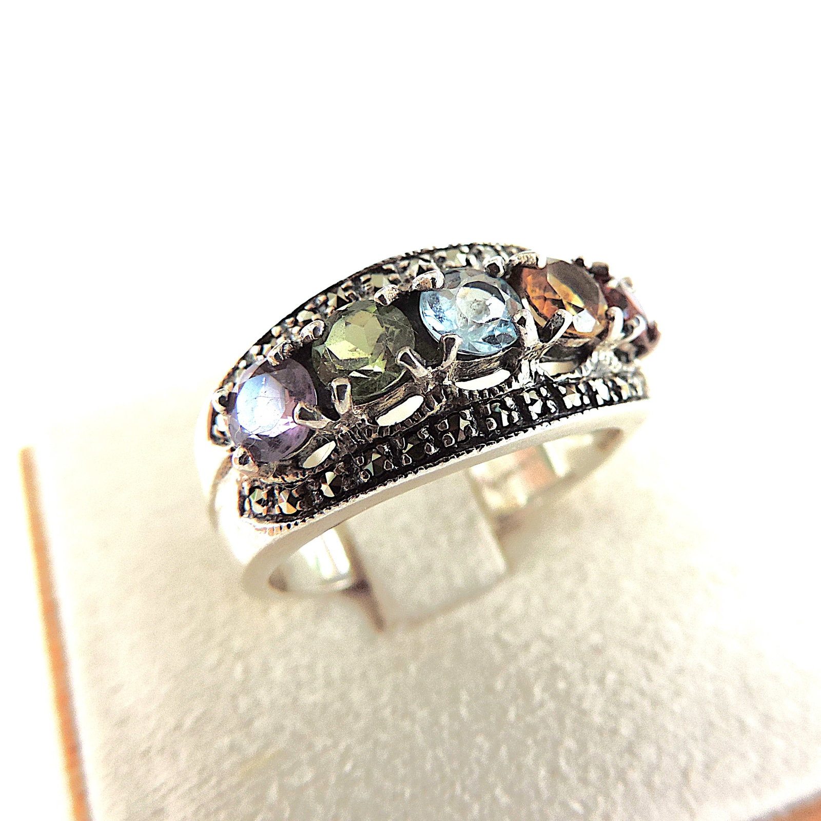 925 Sterling Silver Multi-Colour Gemstone Ring - 3