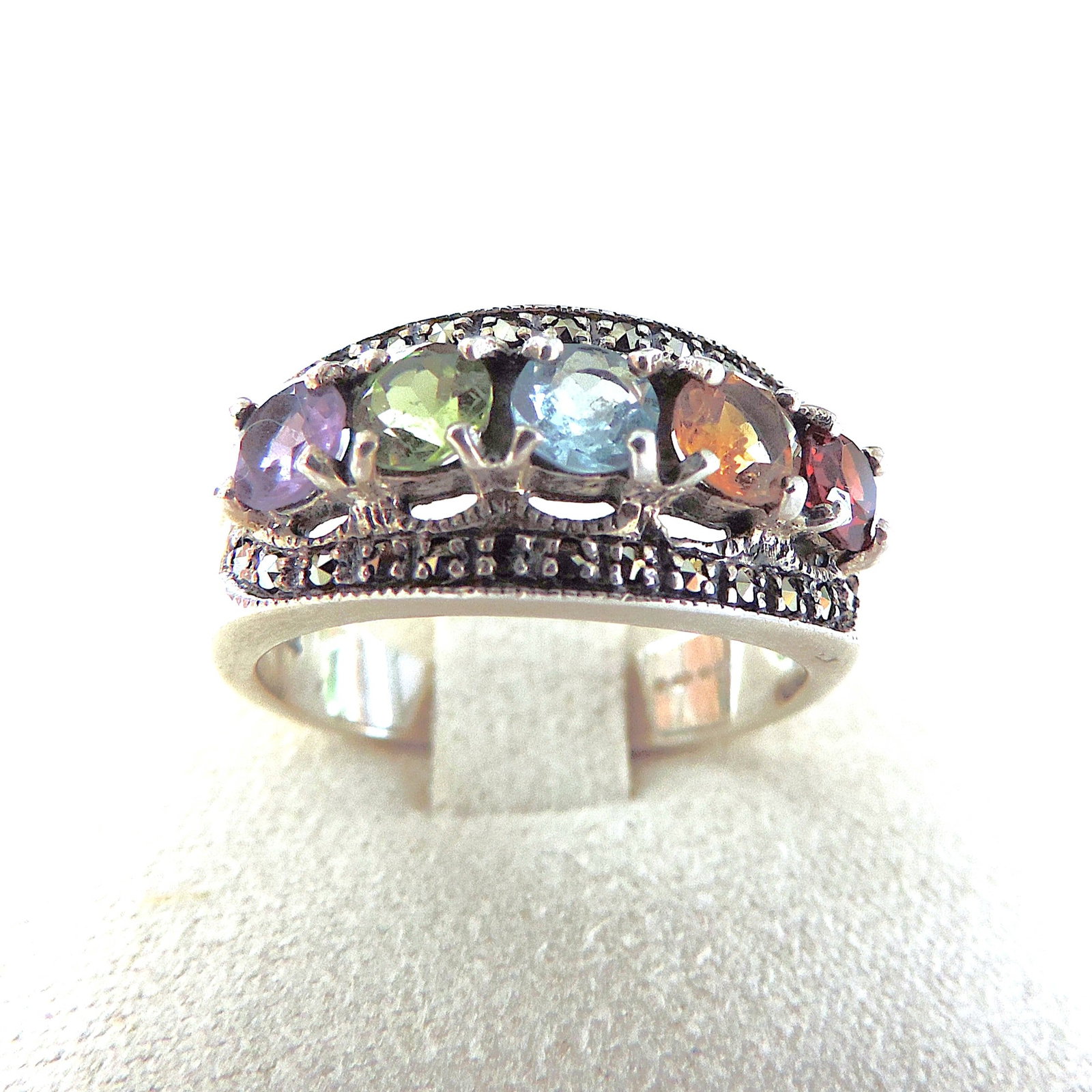 925 Sterling Silver Multi-Colour Gemstone Ring - 4