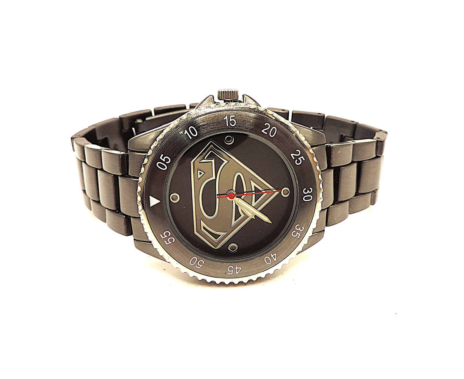 Superman Quartz Watch Accutime Watch Corp DC Comics Gunmetal Band New Battery Working - 2