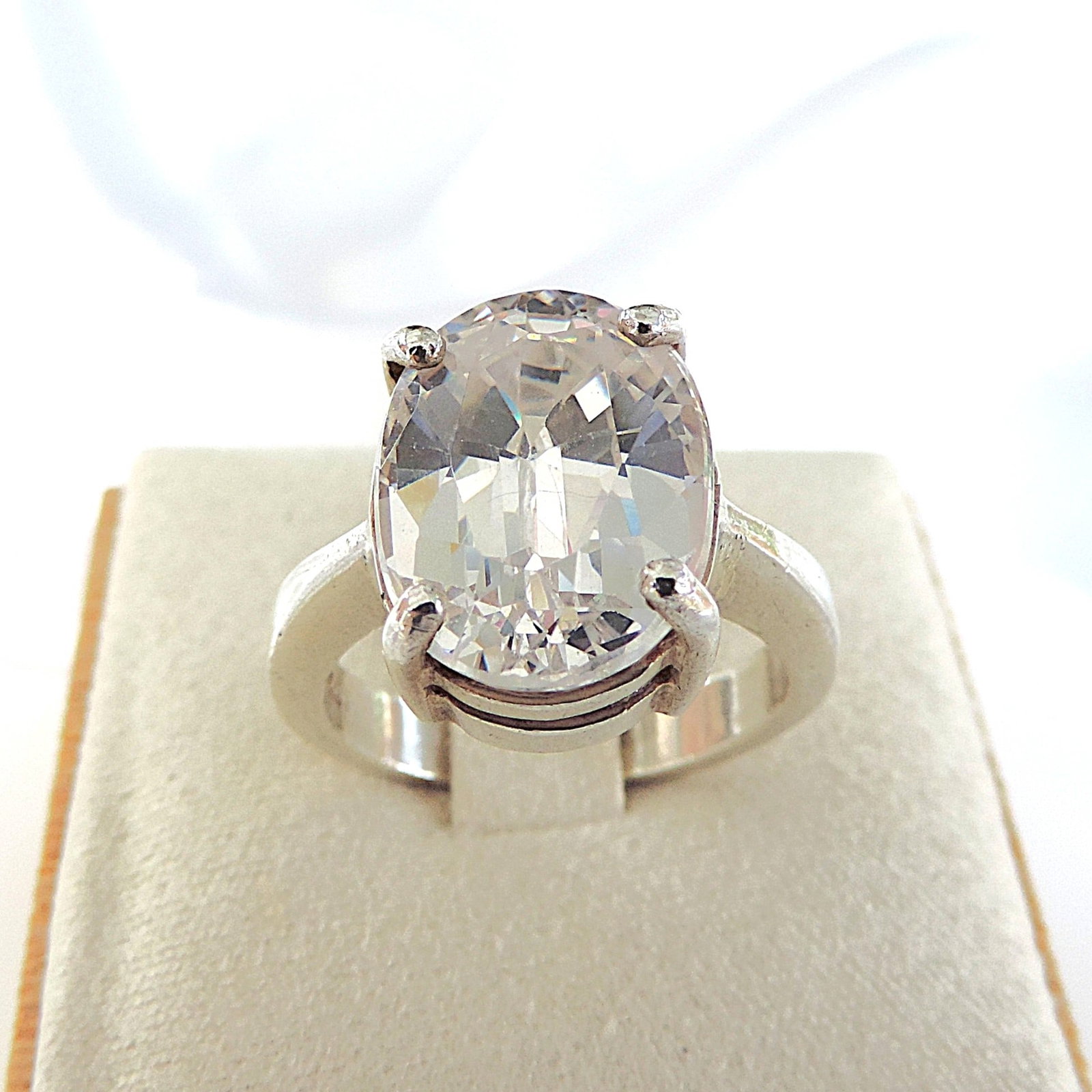 925 Silver 14 Carat White Zircon Gemstone Solitaire Ring - 5