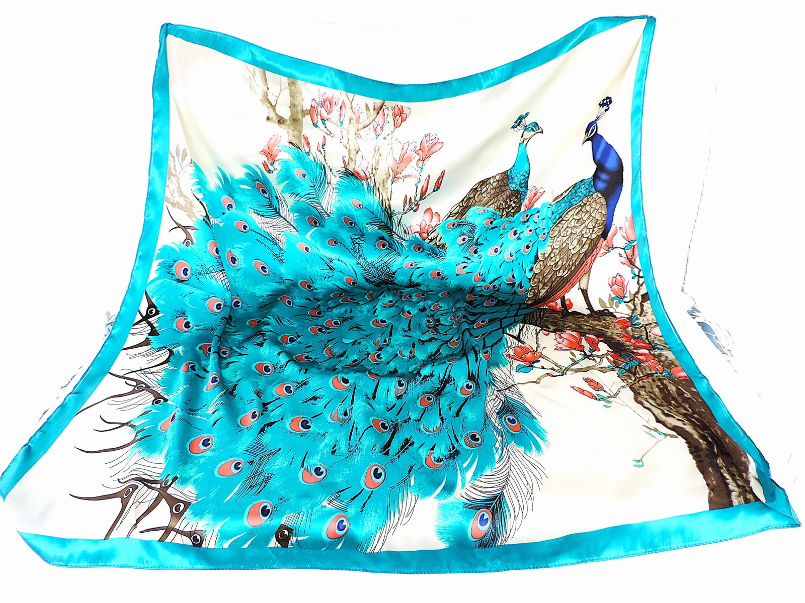 Moneté Paris 100% Silk Art Print Scarf 83x83cm Square 'New': Title: Moneté Paris 100% Silk Art Print Scarf 83x83cm Square 'New' Description: A beautiful Moneté Paris, France 100% silk art print scarf depicting a pair of peacocks measuring 83x83cm