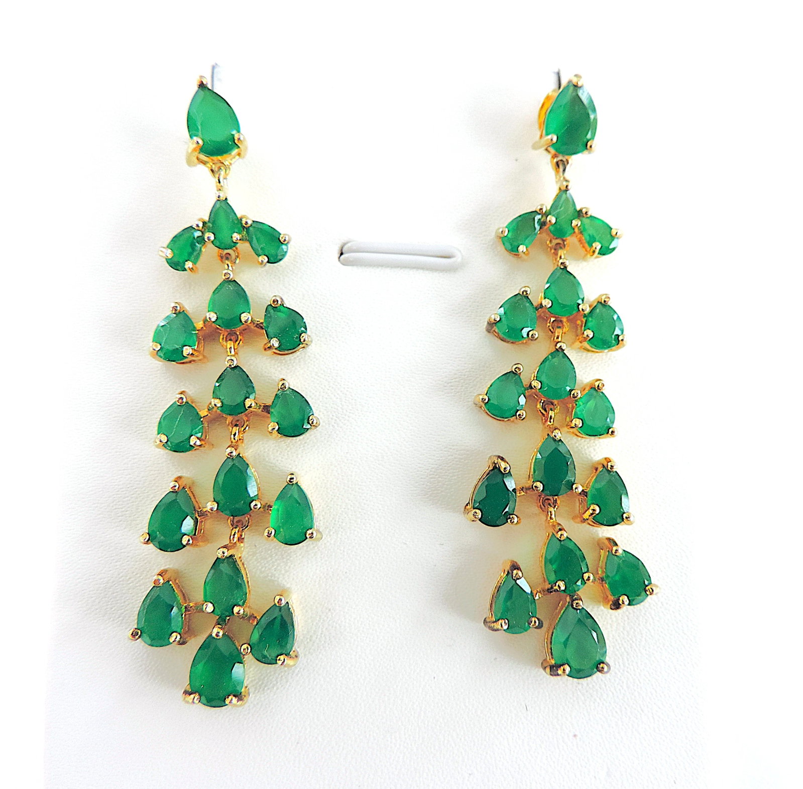 18k Gold 925 Silver 12.10 Carat Emerald Gemstone Chandelier Drop Earrings - 2