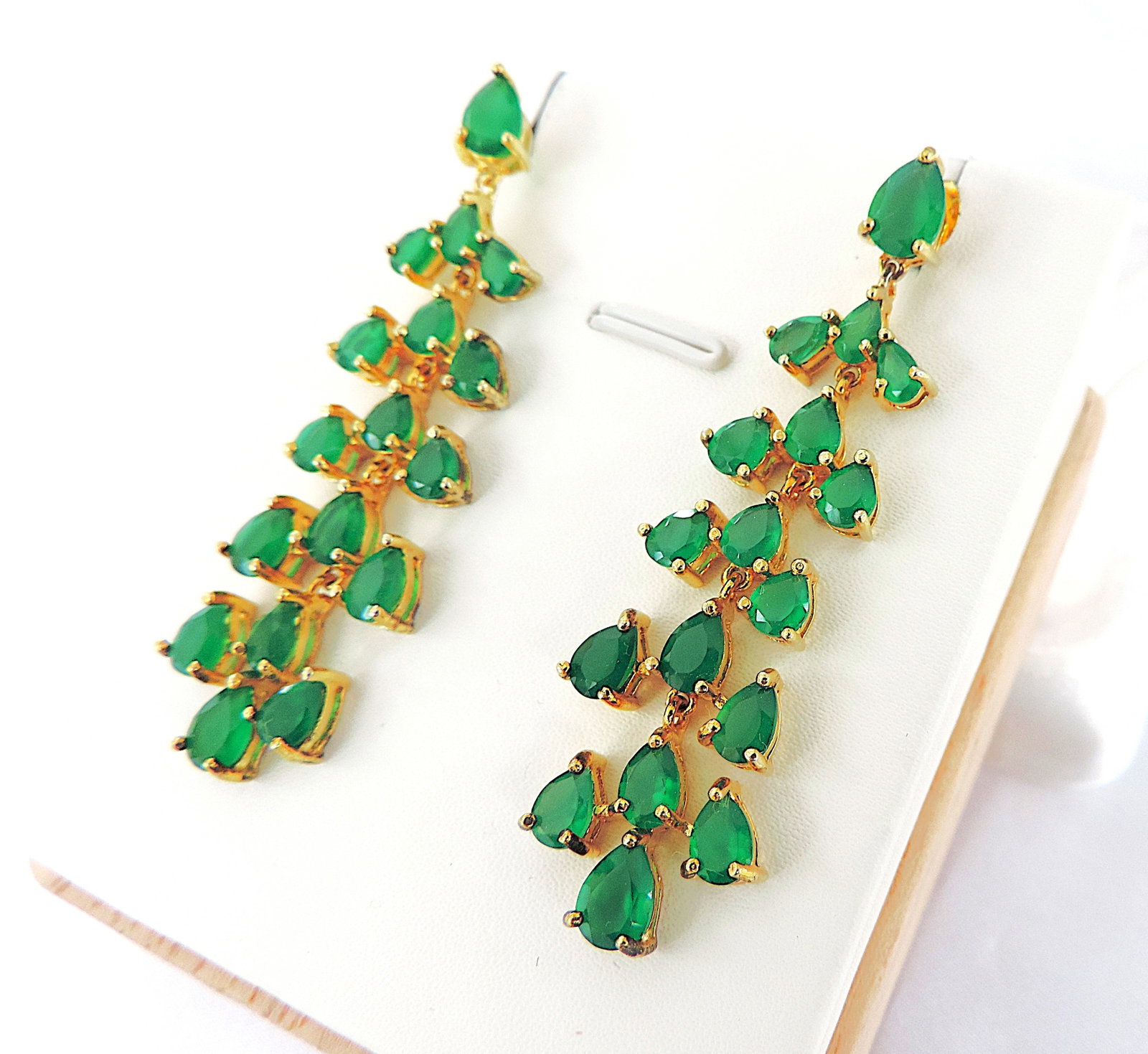 18k Gold 925 Silver 12.10 Carat Emerald Gemstone Chandelier Drop Earrings - 3