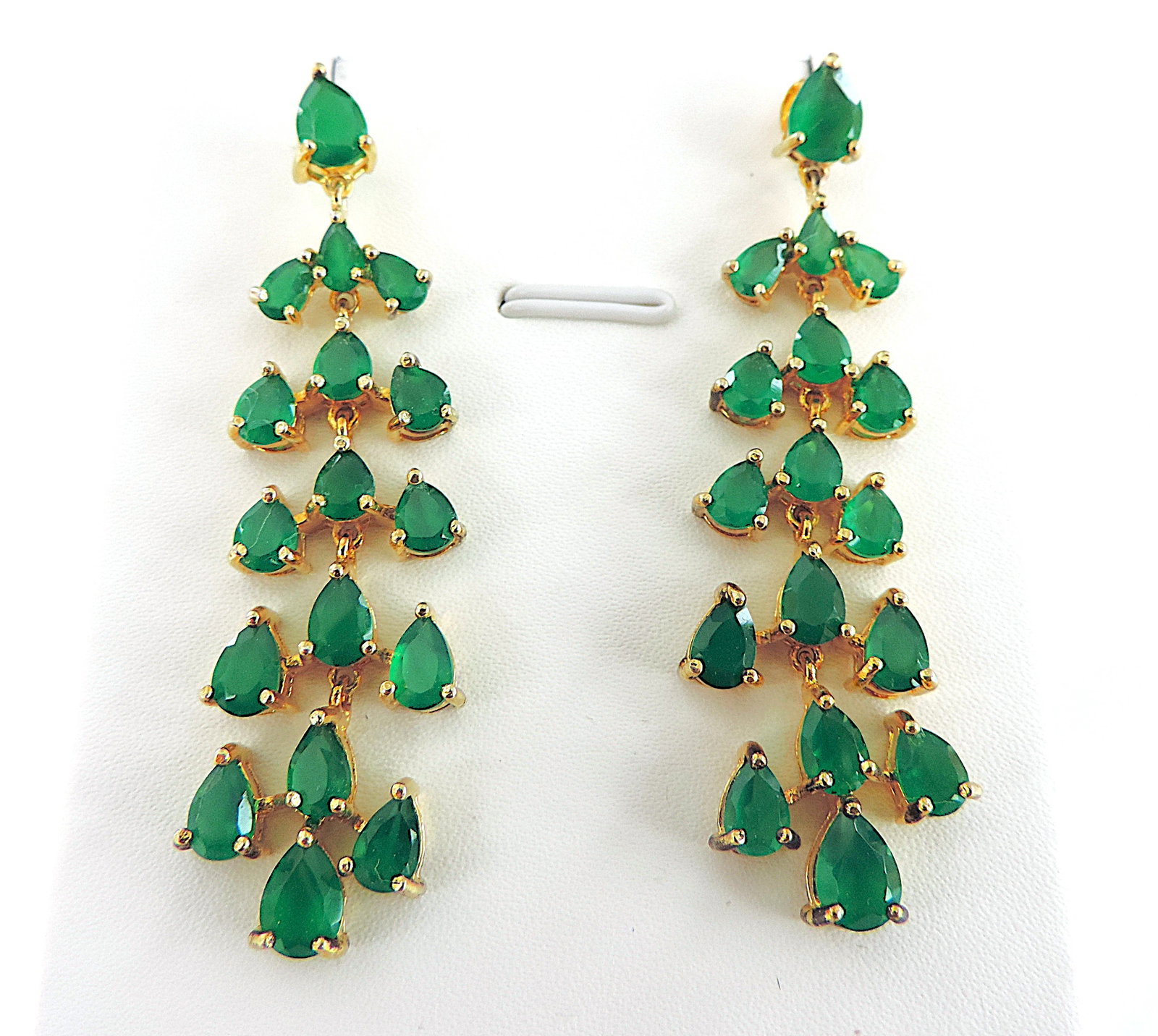 18k Gold 925 Silver 12.10 Carat Emerald Gemstone Chandelier Drop Earrings - 4