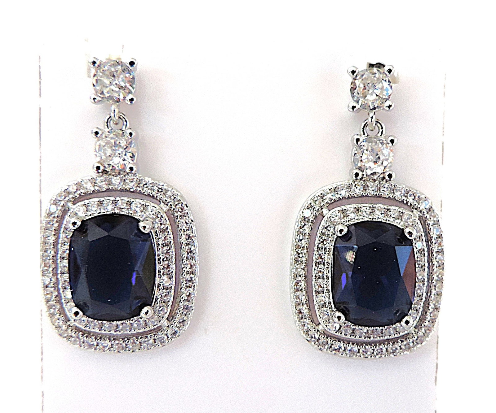 Orrevé Sapphire Blue & White Zircon Gemstone Drop Earrings 'New With Gift Box' - 5