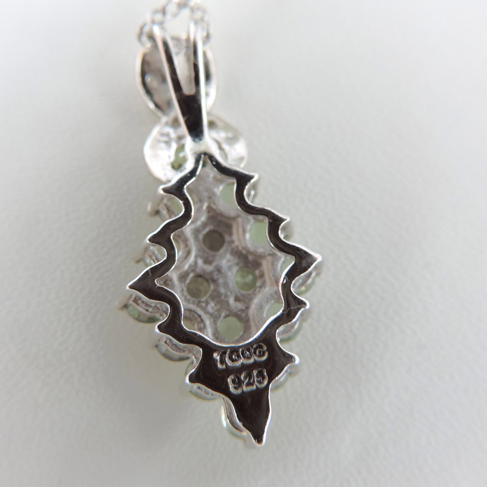 925 Silver Green Sapphire & Diamond Necklace 'New' - 4