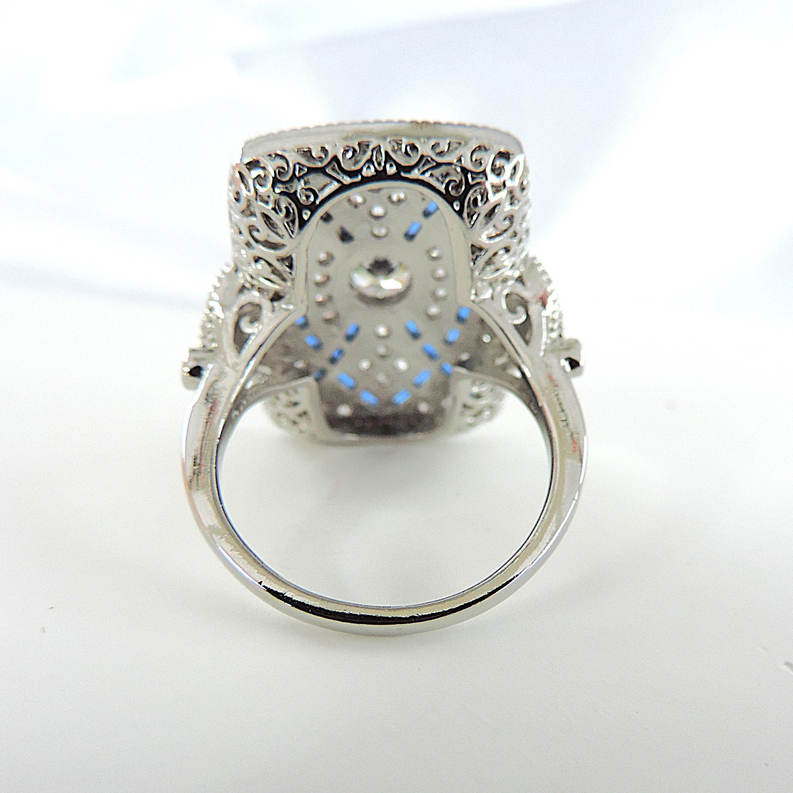 Art Deco Style Blue & White Gemstone Ring With Gift Box - 5