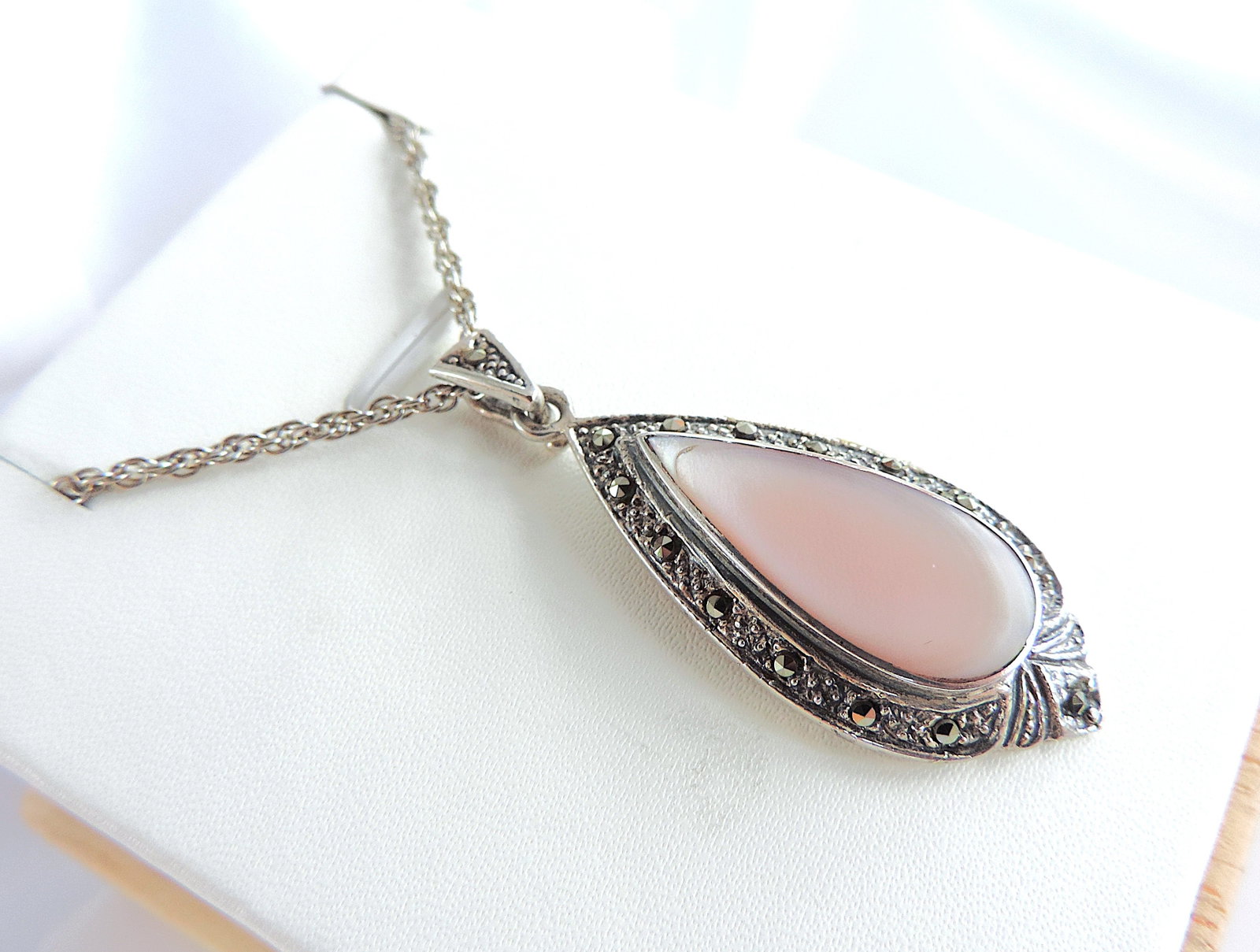 Vintage 925 Silver Pink Mother of Pearl Necklace - 3