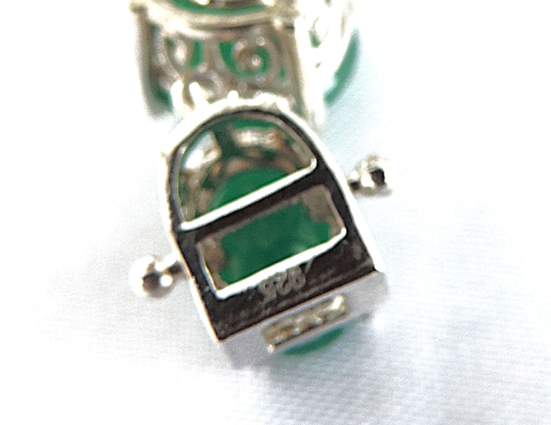 925 Silver 55.95 Carat Emerald Green Chrysoprase Gemstone Bracelet 'New' - 8