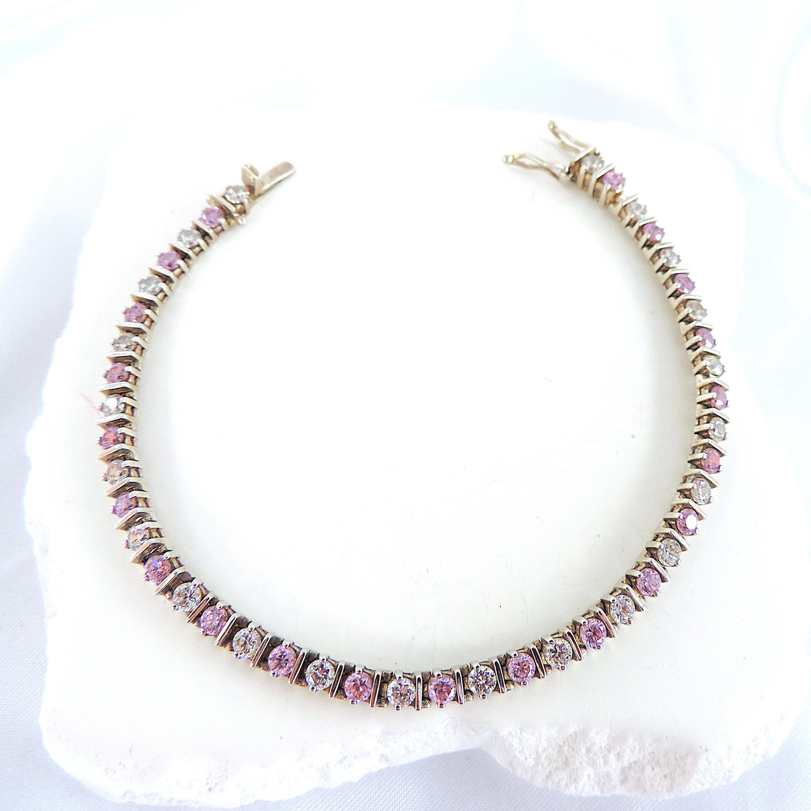 925 Silver 4.73 Carat Pink & White Topaz Gemstone Tennis Bracelet - 2