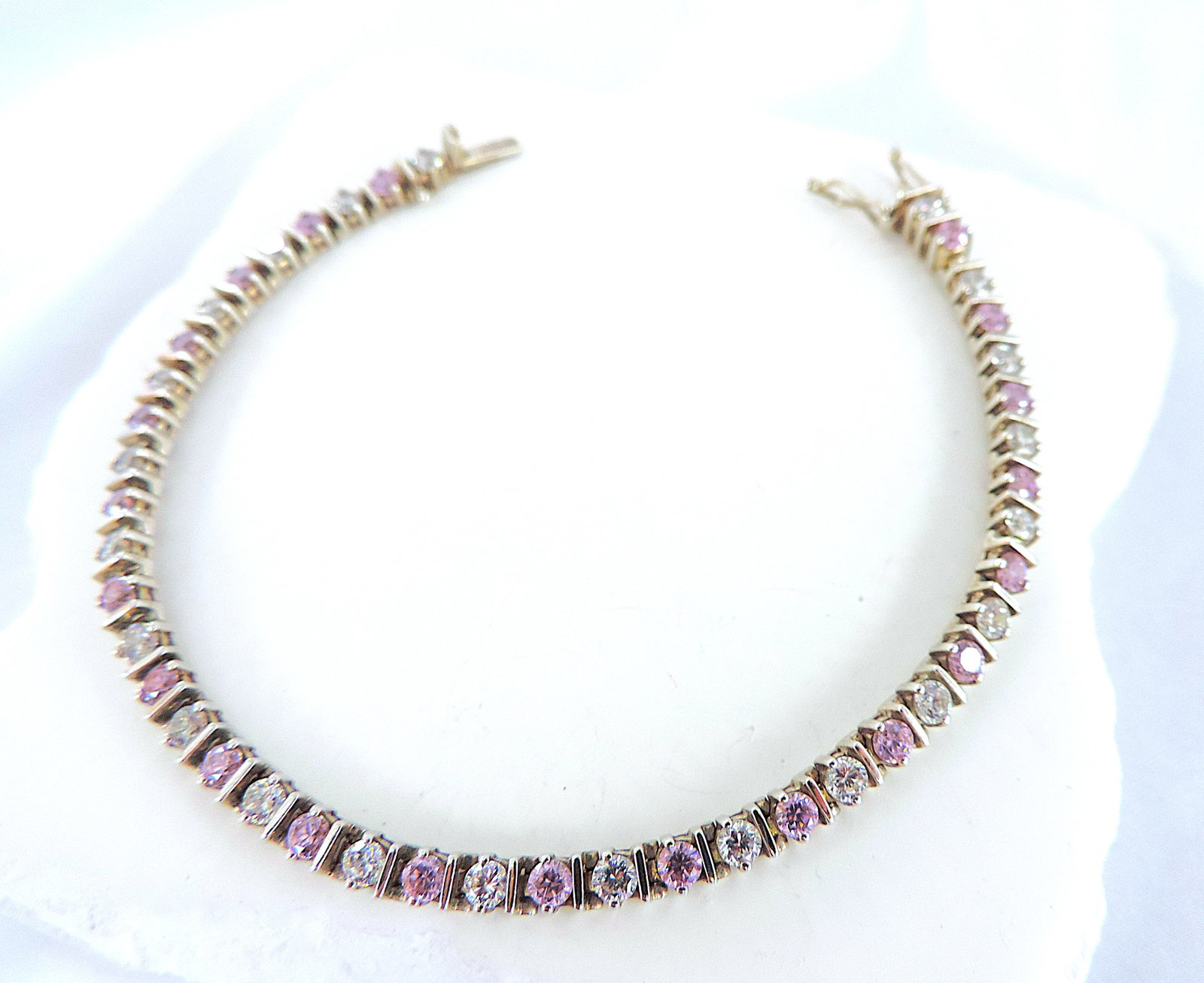 925 Silver 4.73 Carat Pink & White Topaz Gemstone Tennis Bracelet - 3