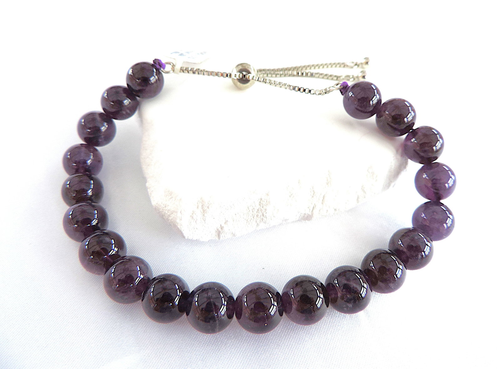 925 Silver Polished Amethyst Slider Bracelet & Earrings 'New' - 3