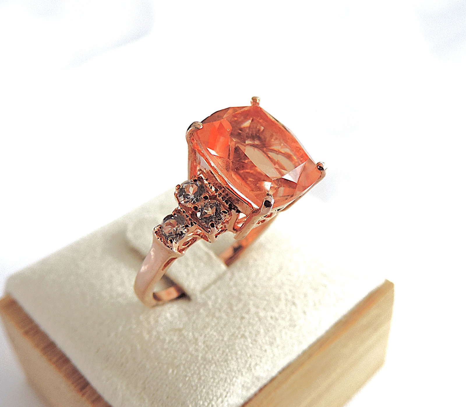 18k Rose Gold 925 Silver 8 Carat Peach Morganite Gemstone Ring 'New' - 2