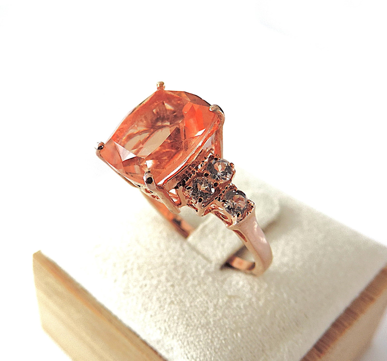 18k Rose Gold 925 Silver 8 Carat Peach Morganite Gemstone Ring 'New' - 3