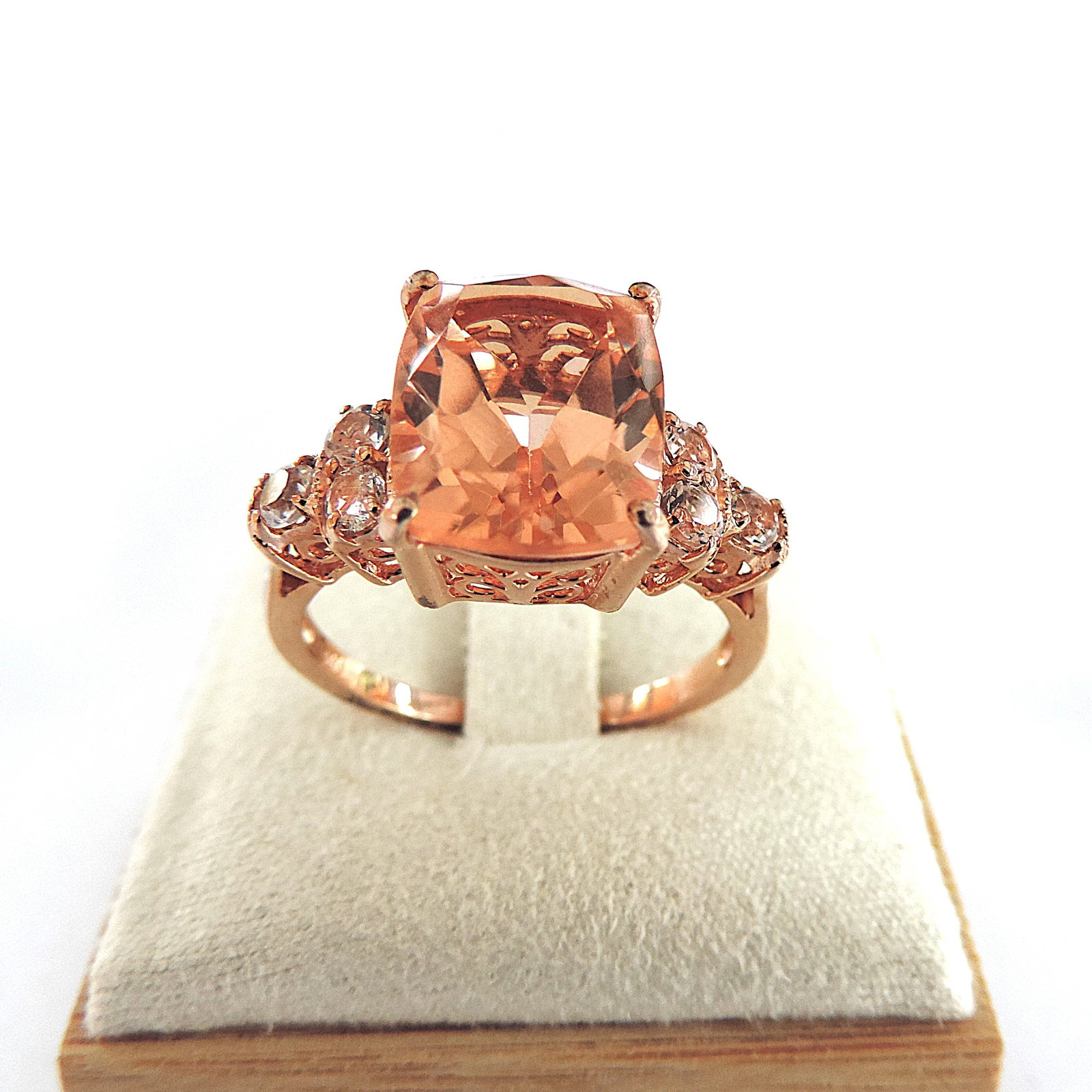 18k Rose Gold 925 Silver 8 Carat Peach Morganite Gemstone Ring 'New' - 4