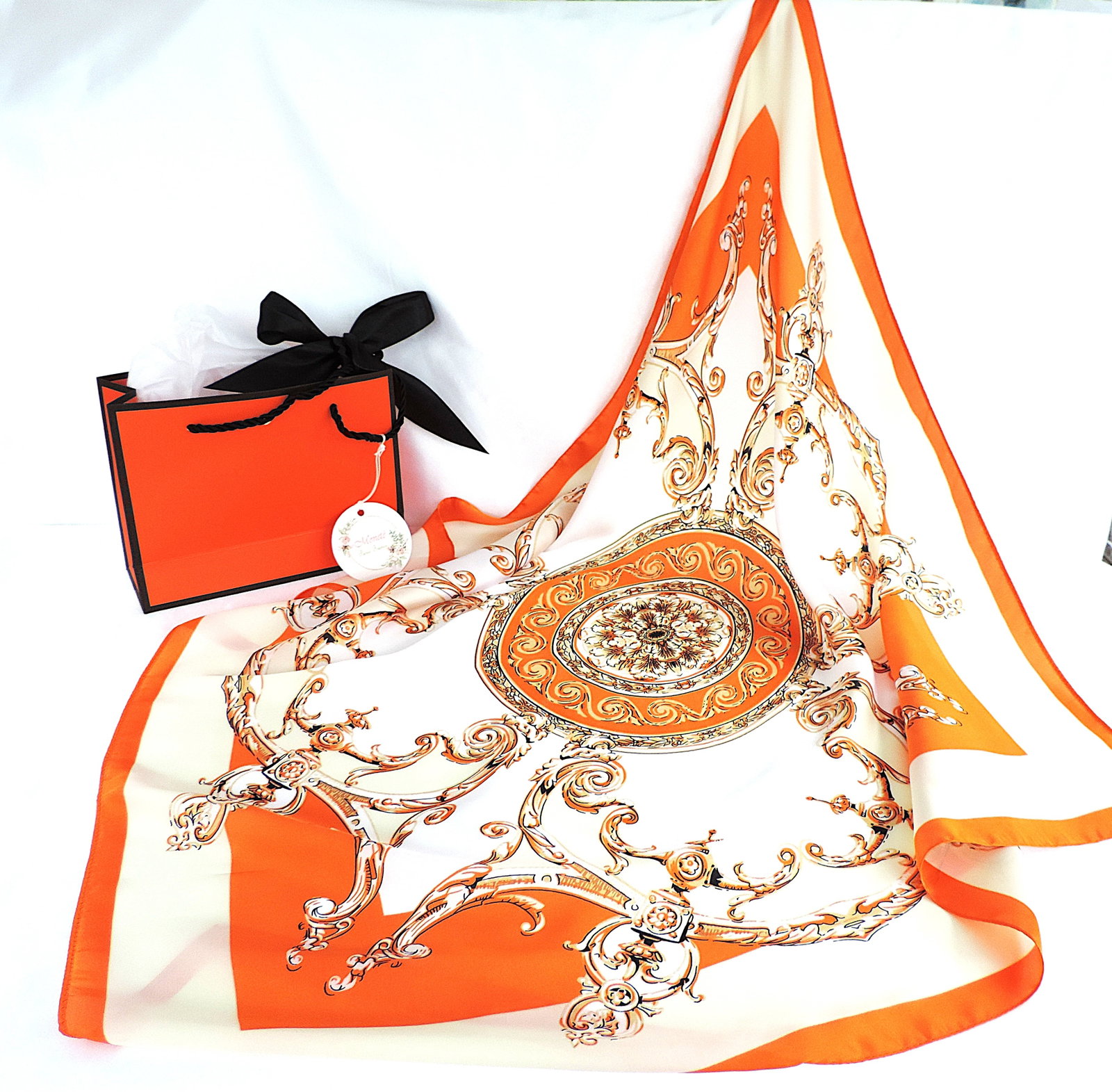 Moneté Paris 100% Silk Baroque Print Scarf 'New': Title: Moneté Paris 100% Silk Baroque Print Scarf 'New' Description: A beautiful Moneté Paris, France 100% silk Baroque print scarf measuring 63x63cm square. Includes the gift bag and